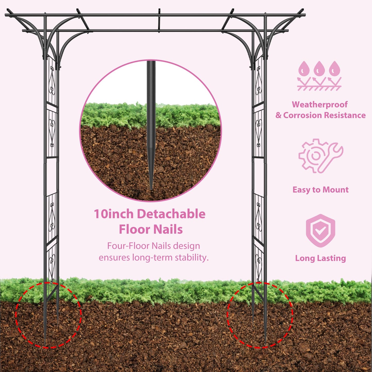Garden Arch Trellis 7FT Wedding Arch Backdrop Stand,Metal Garden Arbor Trellis for Plant Climbing Outdoor, Plant Arch with Anchored Pile, Flower Arch Stand Balloon Decor,Archway Pergola