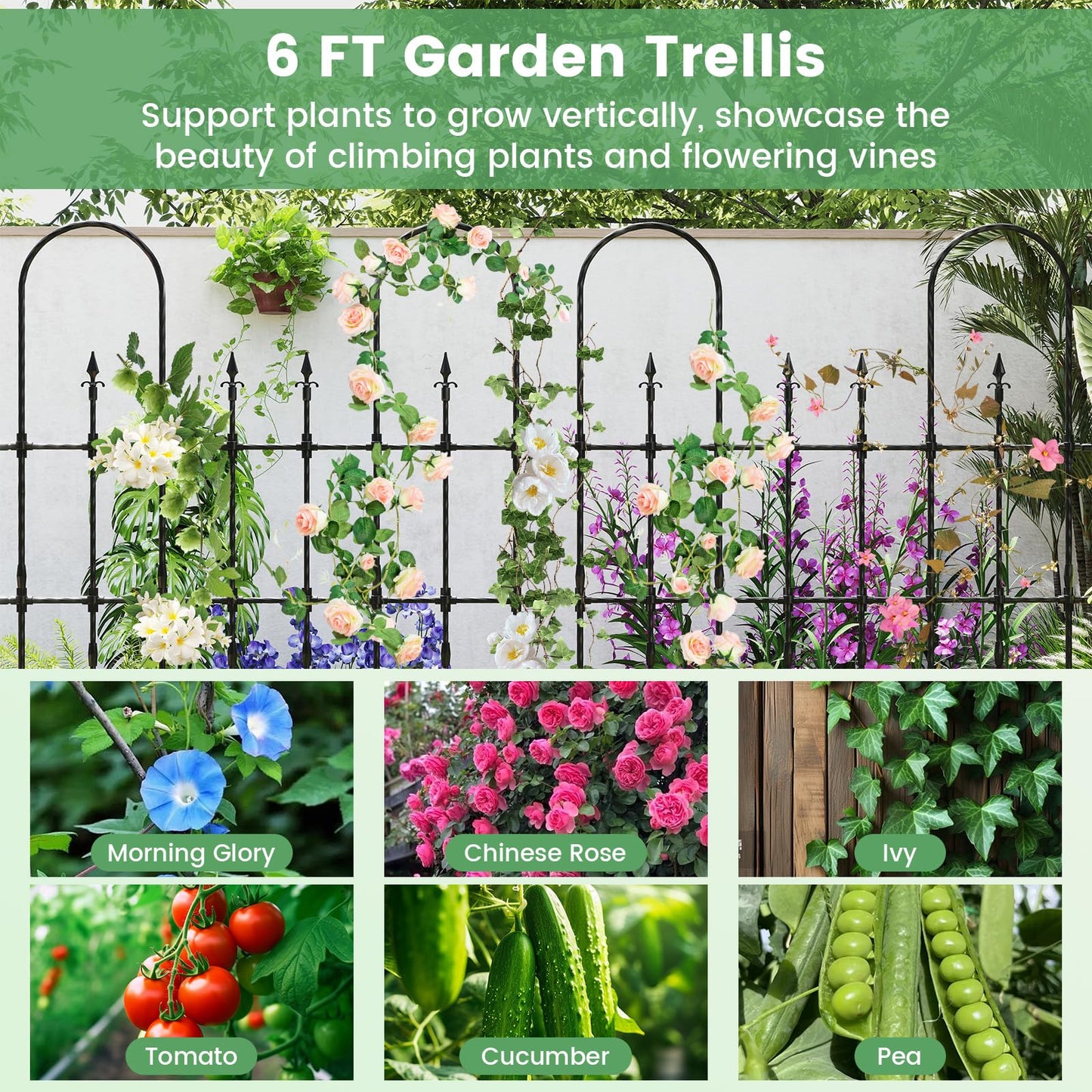 Byroce Garden Trellis for Climbing Plants Outdoor, 73” Garden Arch Trellis with Non-Rust Metal Pipes, Decorative Cucumber Trellis Climbing Support for Various Vegetables & Flowers Vine in Yard, Lawn