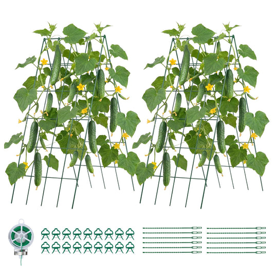 VEVOR Cucumber Trellis, No Assembly Required, 39" High 2 Pack Foldable A-Frame Garden Trellises for Raised Bed, Metal Rustproof Outdoor Climbing Plant Support for Vine, Peas, Beans, Tomato, Flowers