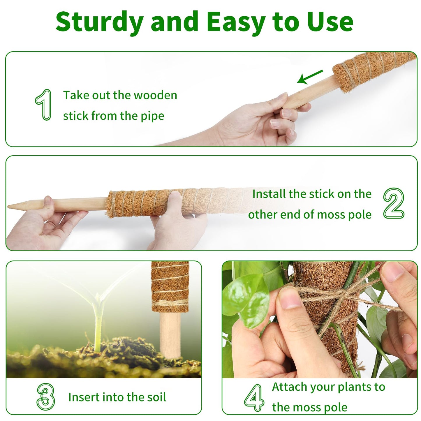 ALENEY Moss Pole, 8 Pack 23.6inch Stackable Moss Poles for Plants Monstera Plant Support, Coir Totem Pole Tall Moss Pole for Climbing Plants, Sphagnum, Indoor Potted Plants