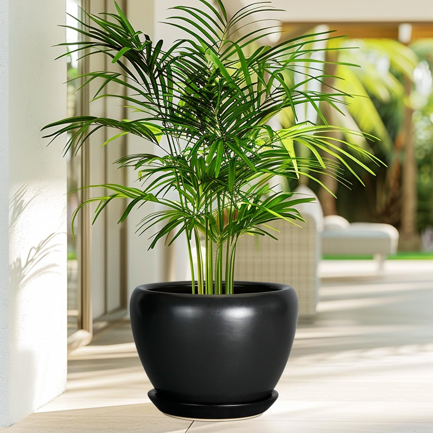 Ceramicfor Ceramic Pot for Plants - 10 Inch Plant Pot Indoor with Drainage Hole and Saucer Large Planter Decorative Planter Modern Outdoor Flower Pot for House Balcony Black