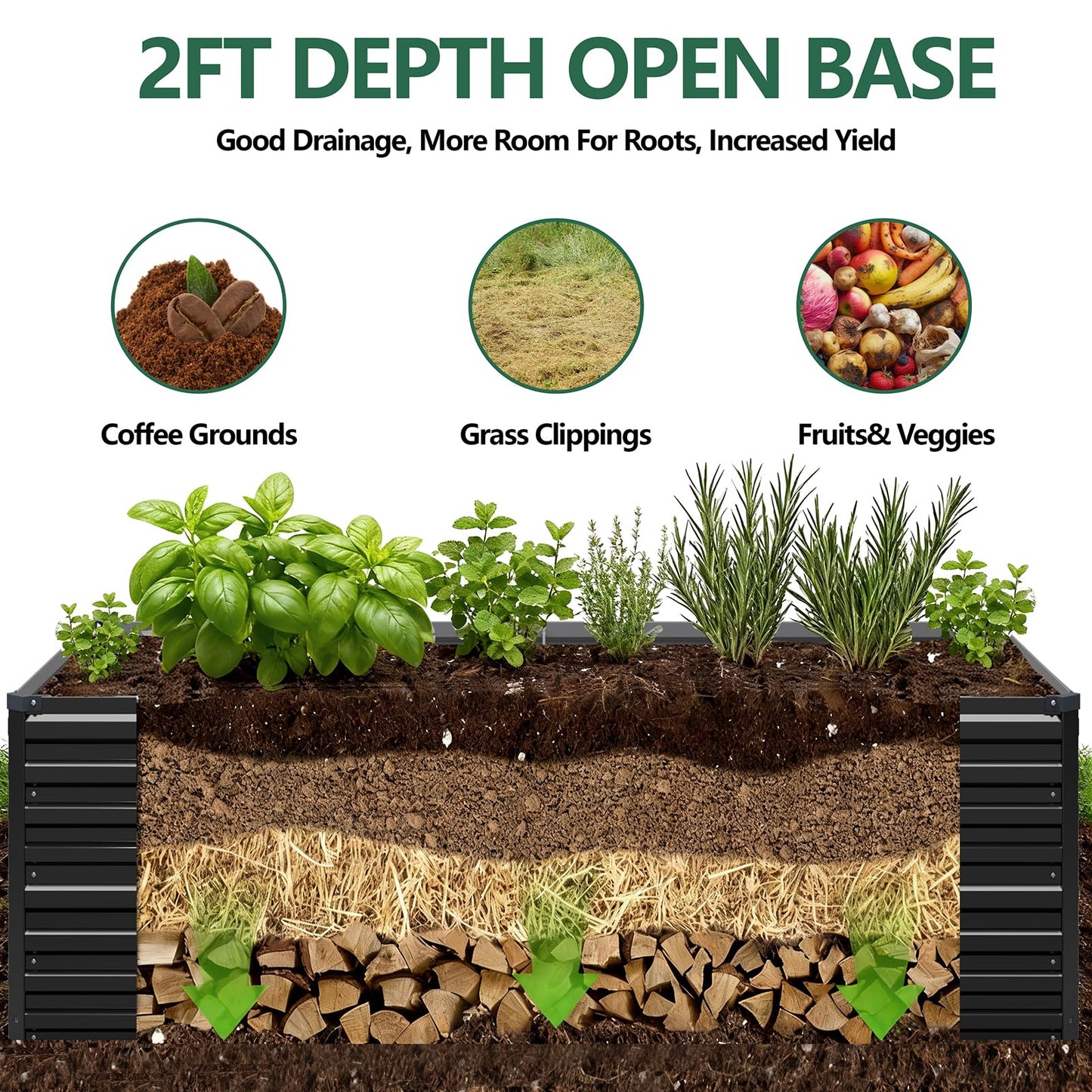 Vengarus 8x4x2FT Galvanized Raised Garden Bed Kit, Deep Root Planter Box Outdoor Large Planter Raised Beds for Planting Flowers,Vegetables and Herbs-Black