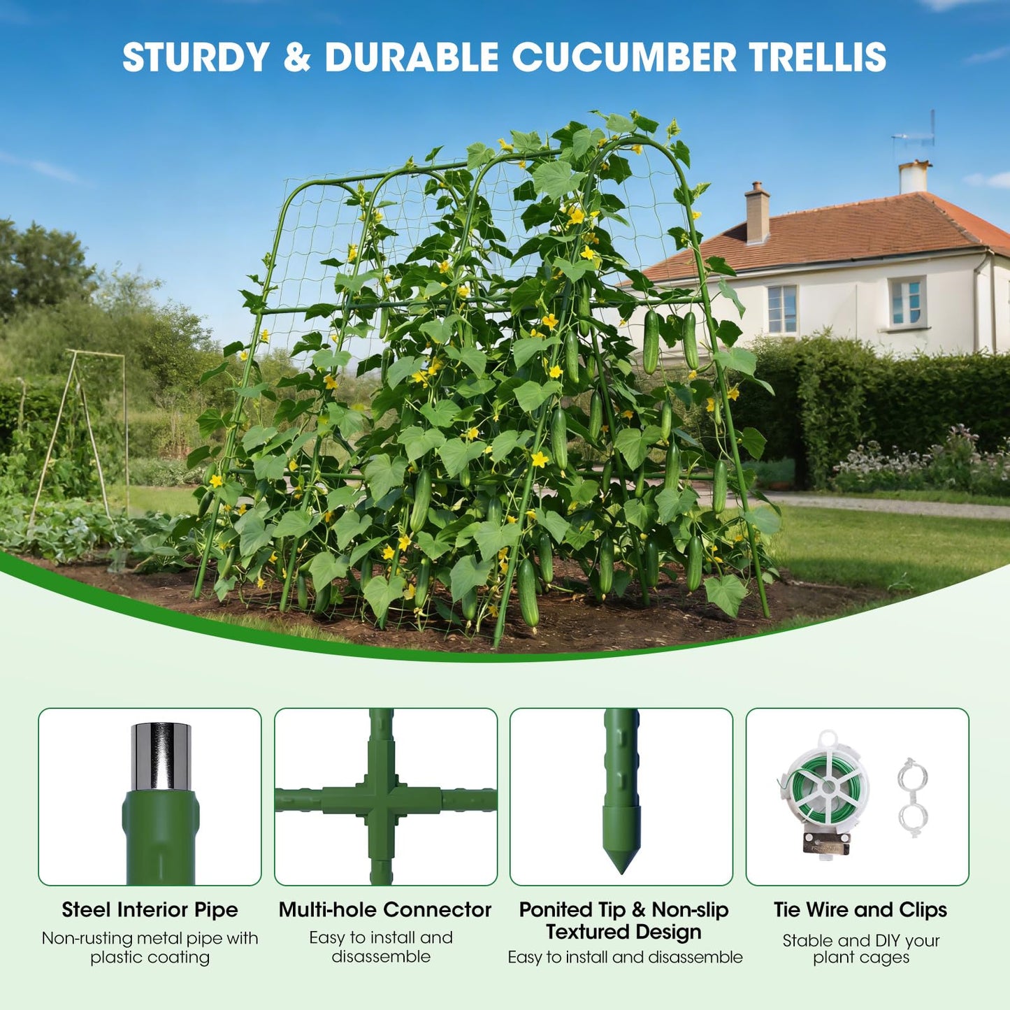 SHCCPPJ Cucumber Trellis for Raised Bed, U-Shape Metal Garden Trellis for Climbing Plants Outdoor, 51.5''Lx50.5''Wx44''H Rust-Proof Vegetable Peas Trellis for Bean Pole