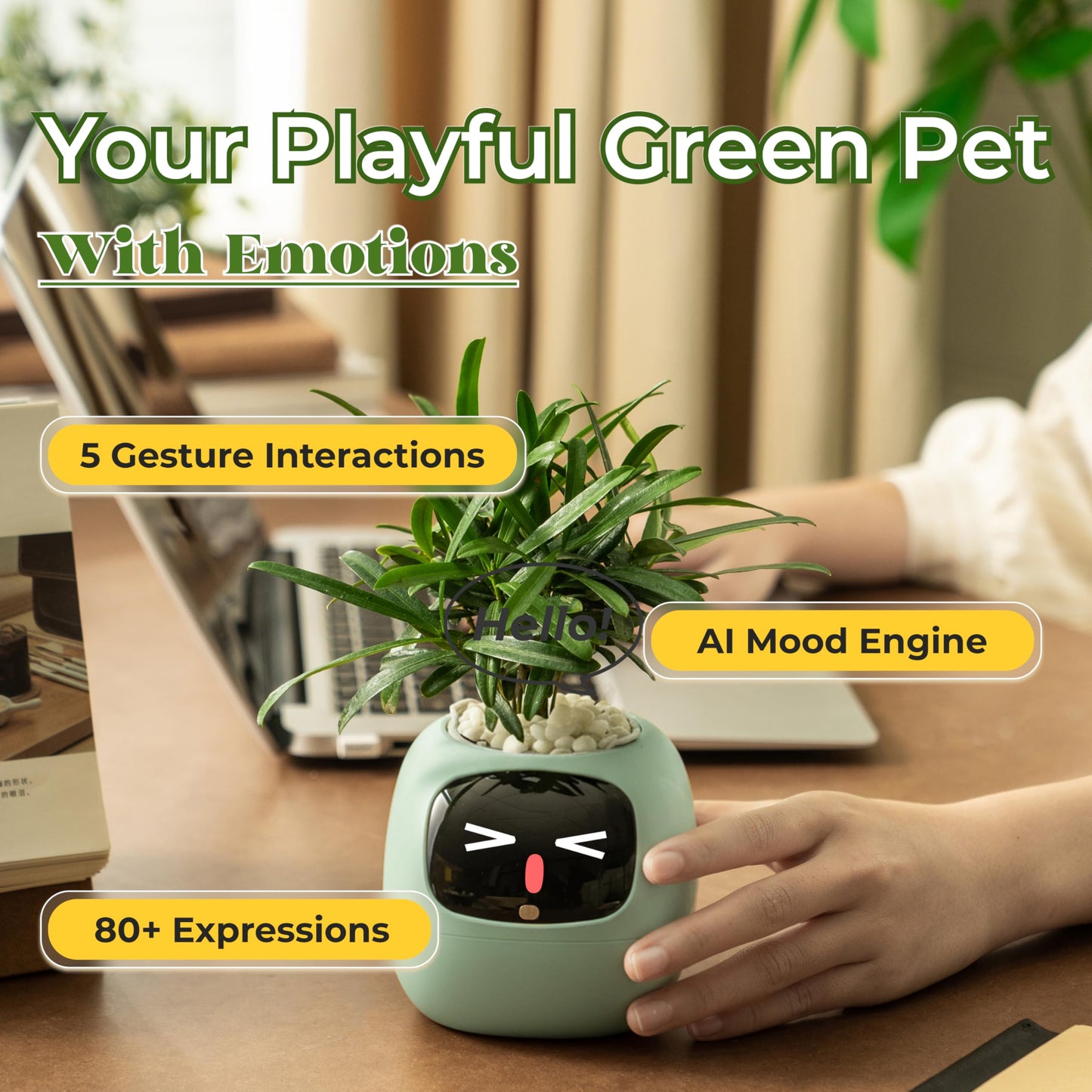 Gen 2 Ivy Intelligent Flower Pot for Home Decoration Plants Companion Neat Desk Setup Gift Smart Pet Planter Robot Guidance on Plant Care with Emojis