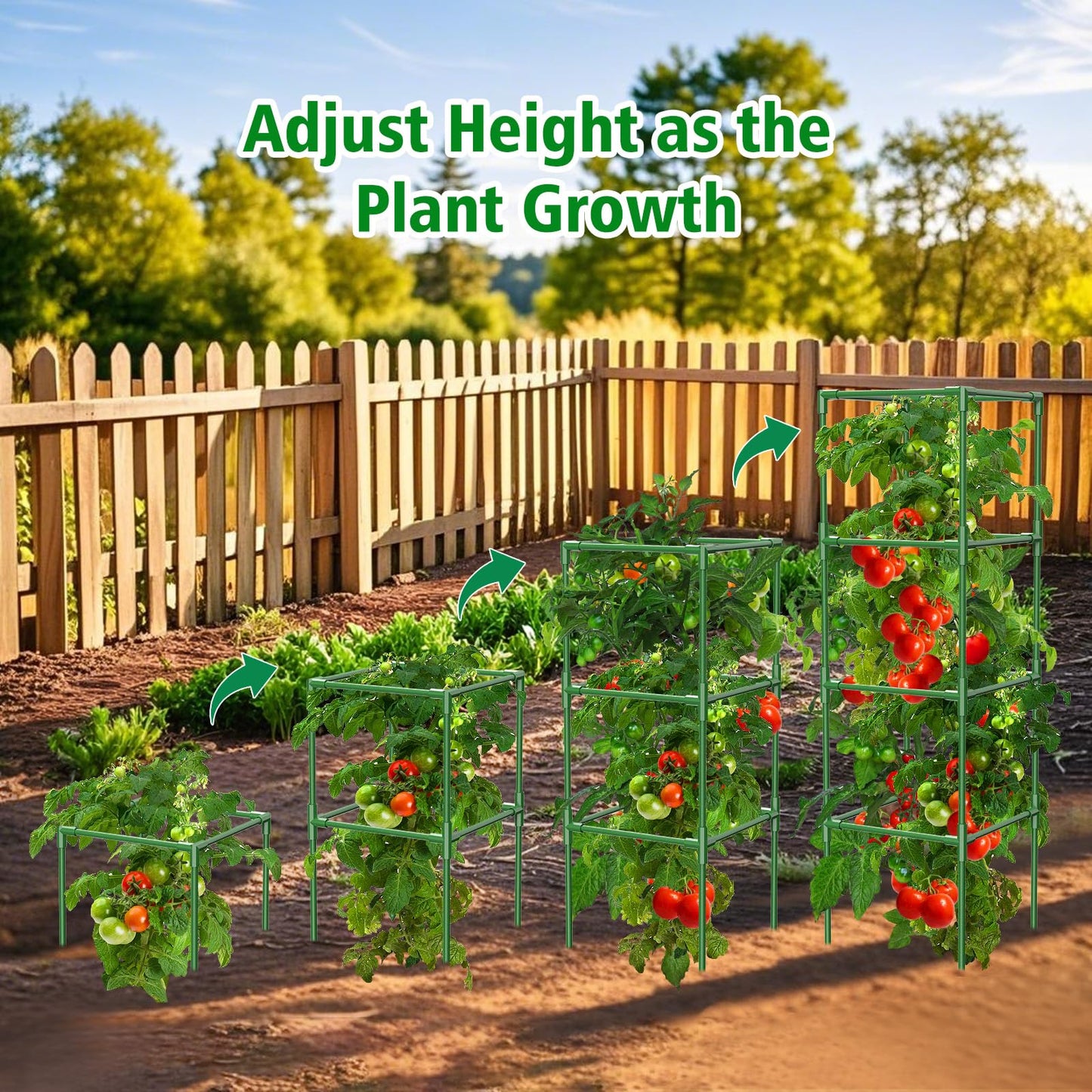 SHCCPPJ 3 Pack Tomato Cages, 42 Inch Heavy Duty Square Tomato Cage for Raised Garden Bed, Rust-Proof Sturdy Tall Tomato Trellis Supports for Climbing Plants Outdoor with Clips Wire