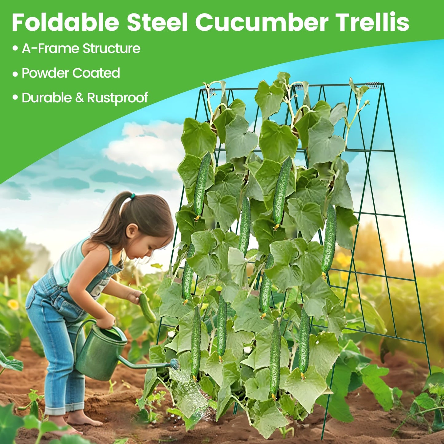 Toriexon Foldable Cucumber Trellis - 4 Pack, A-Frame Garden Trellis 46" L x 18" W, Steel Climbing Plants Support Raised Bed Trellis with Twist Ties & Plant Bags for Climbing Plants Outdoor