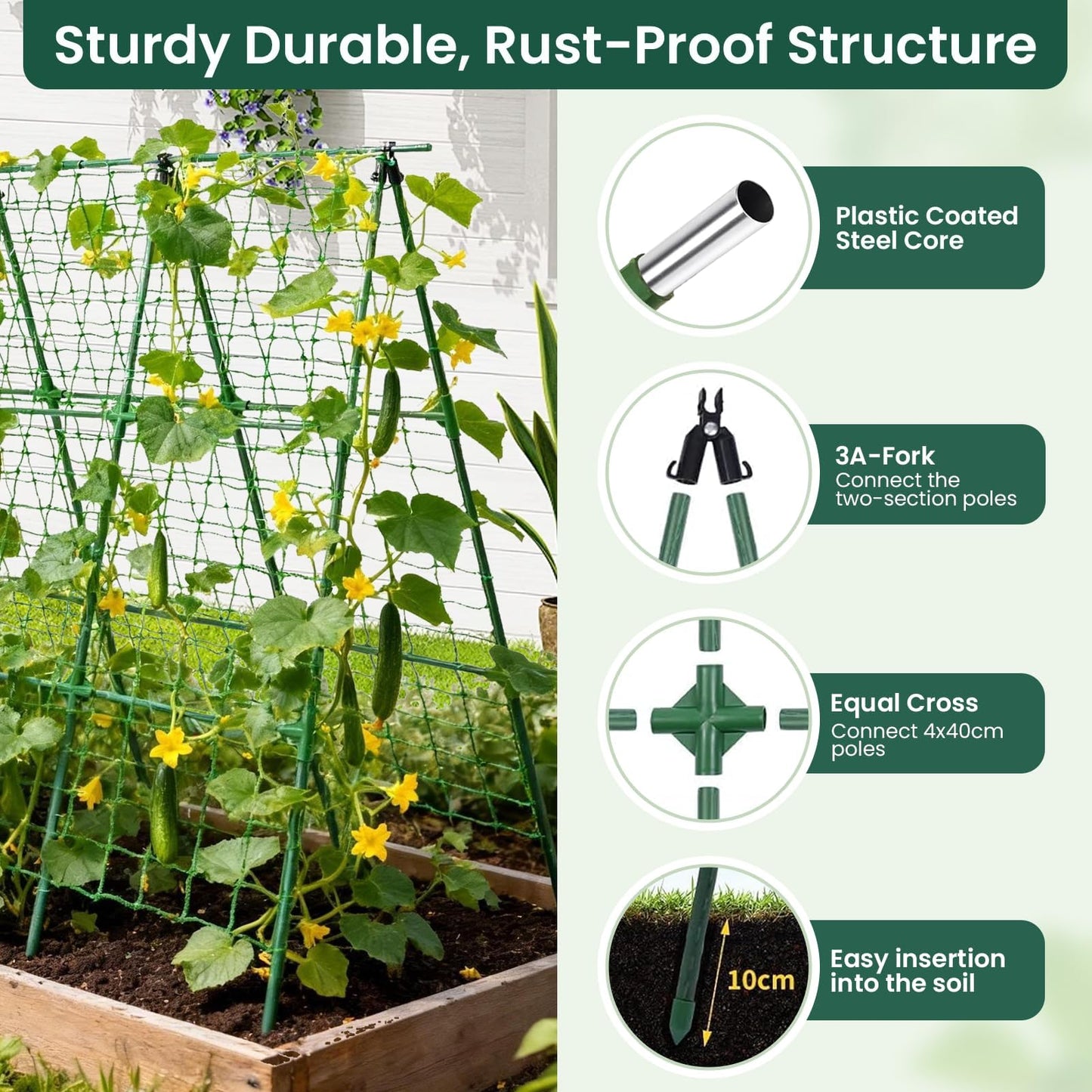 OTOSUNNY Cucumber Trellis for Raised Bed Garden, Garden Trellis for Climbing Plants Outdoor, A Frame Climbing Vine Plants Support for Vegetable Tomatoes Peas Pole Beans Trellis, 50x48 inch, Green