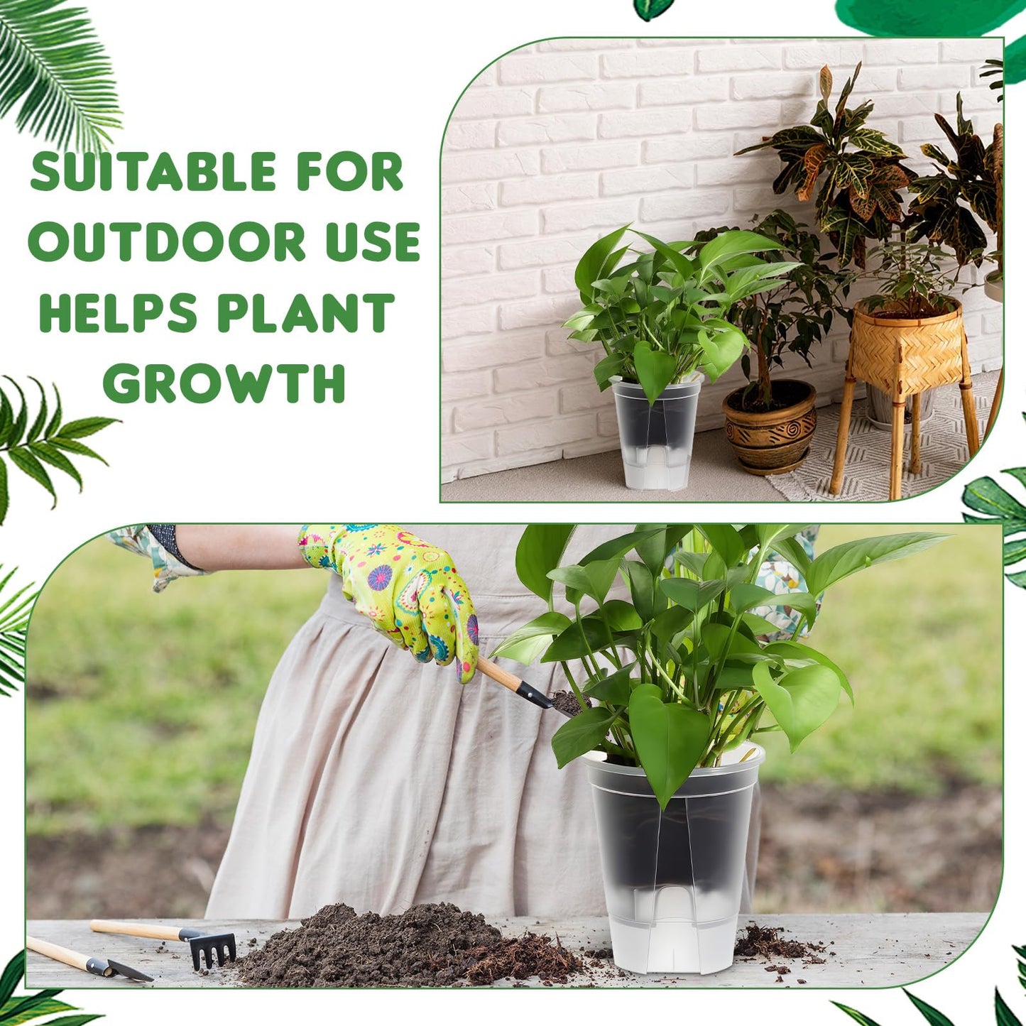 Qulkws 9 Piece Clear Flower Pots Self Watering Pots with Drainage Holes and Deep Reservoir Flexible Plastic Planter Pot for Indoor/Outdoor Plants(4.7'', 5.9'' and 7'')