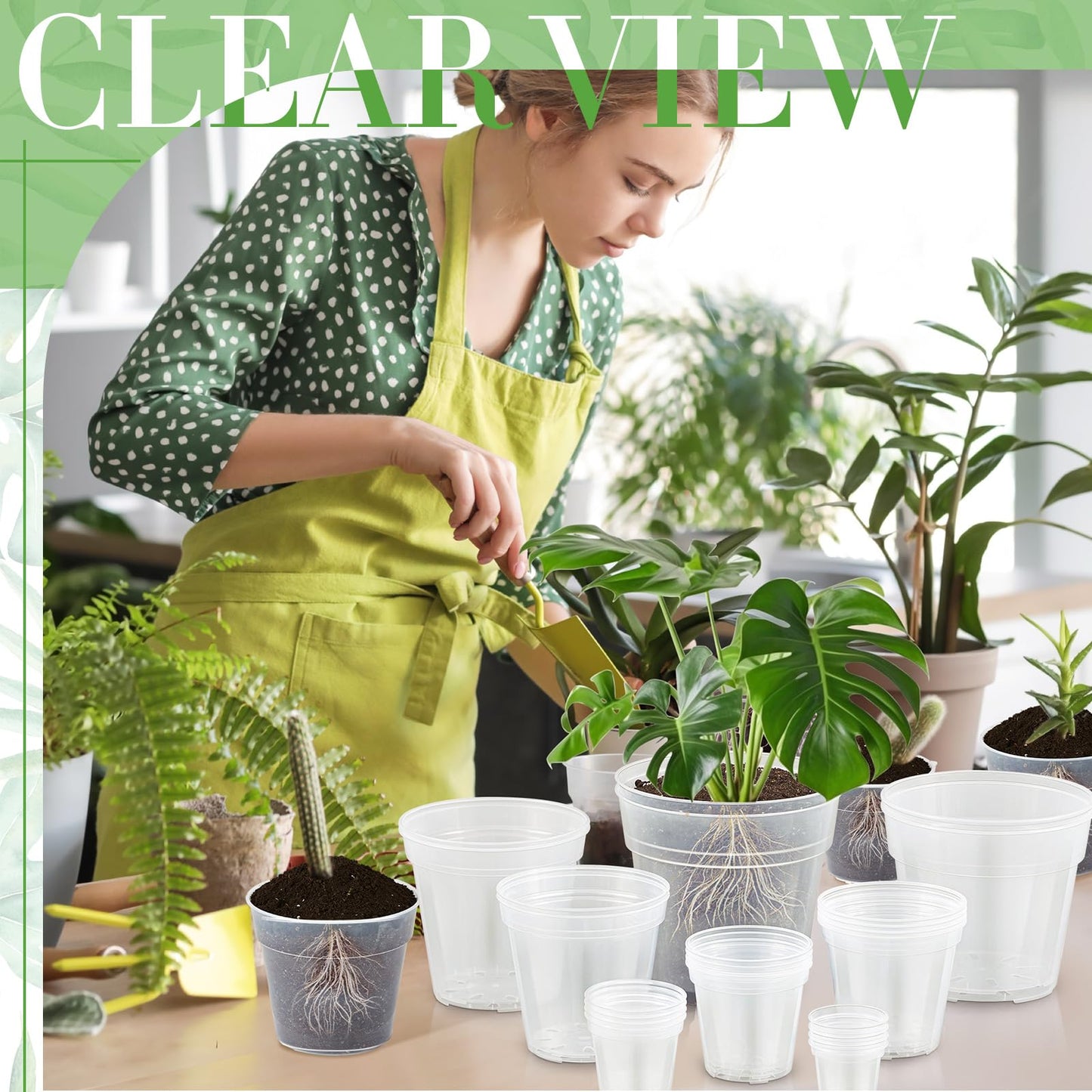 Vesici 24 Pcs 3/4/5/6/7/8/9/10 Inch Large Thickened Clear Nursery Pots Variety Pack Plant Pots with Drainage Holes Planters for Indoor Plants Flexible Transparent Plastic Plant Bottle Succulents