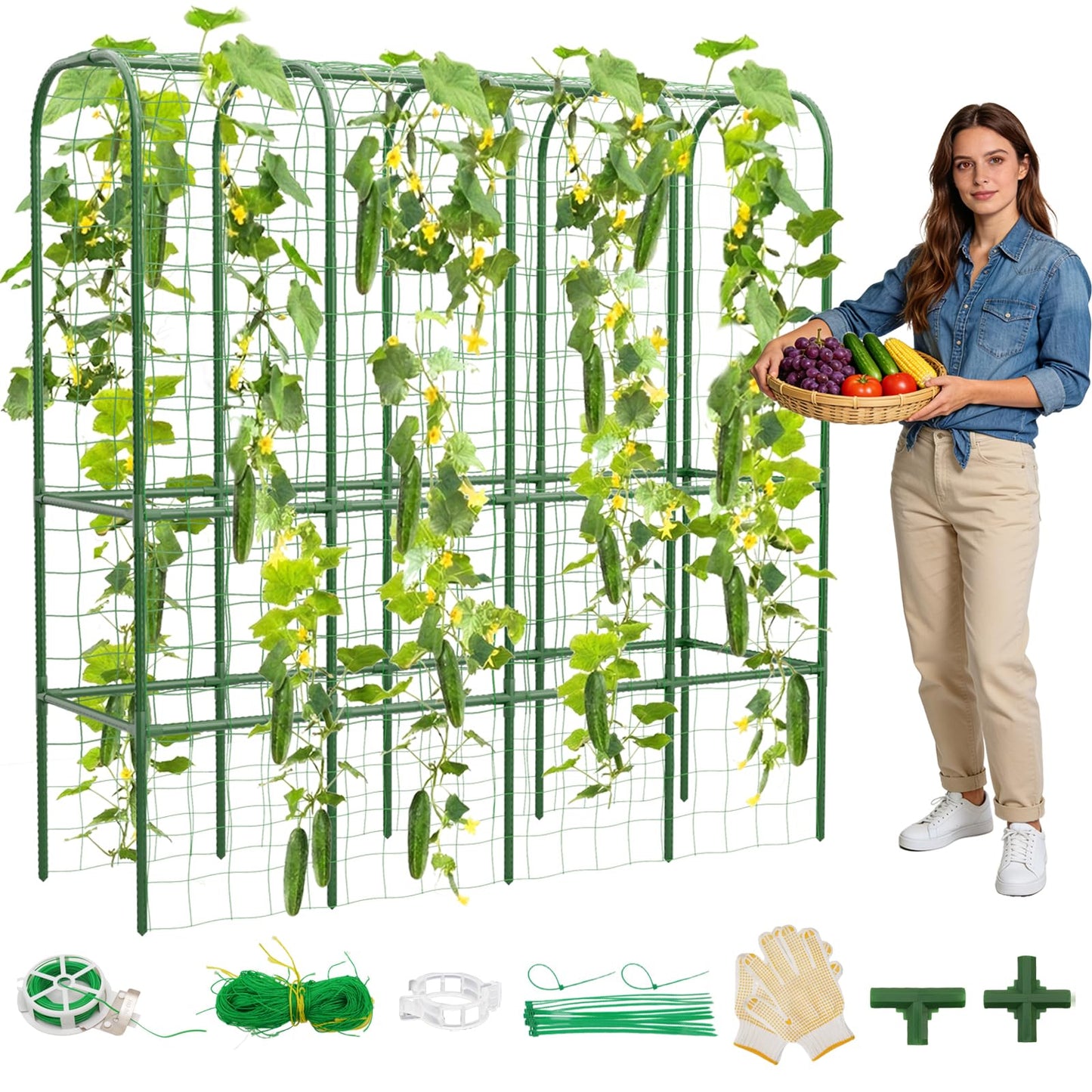 62" Tall Cucumber Trellis for Raised Bed, Garden Trellis for Climbing Plants Outdoor, U-Shape Metal Arch Vegetables Trellis Plant Support for Zucchini Squash Vines