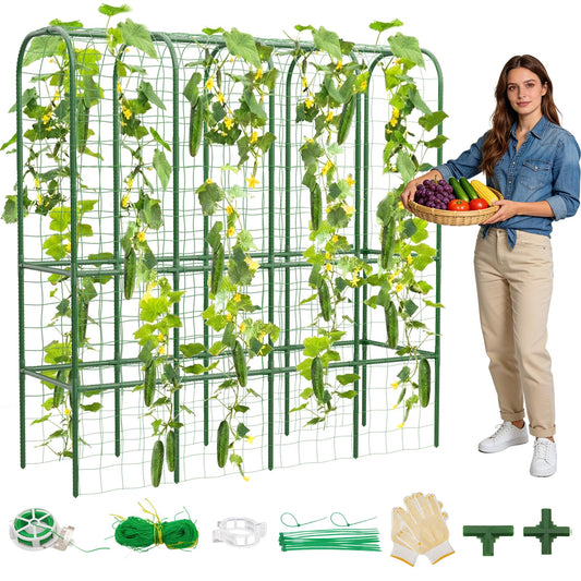 62" Tall Cucumber Trellis for Raised Bed, Garden Trellis for Climbing Plants Outdoor, U-Shape Metal Arch Vegetables Trellis Plant Support for Zucchini Squash Vines