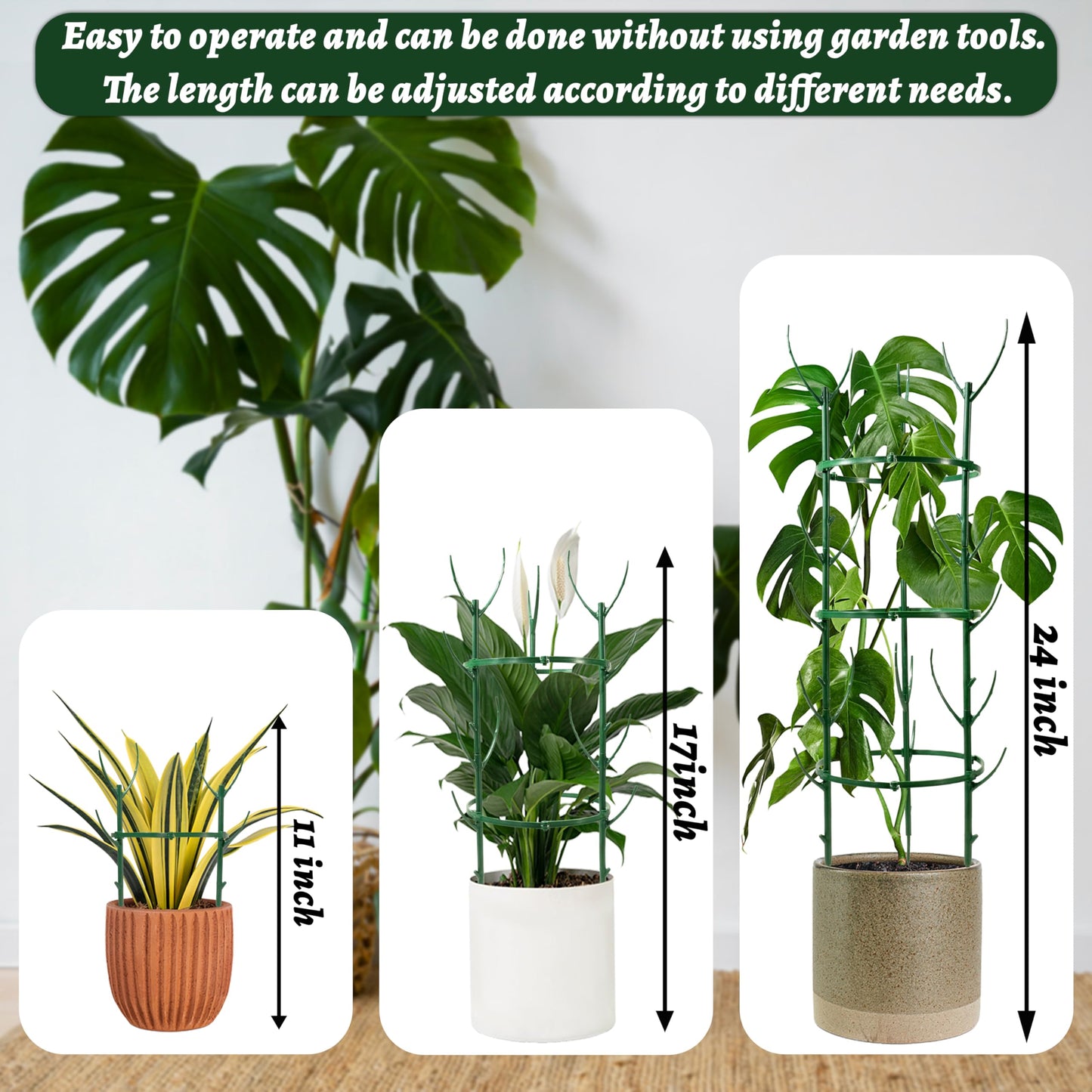 Stackable Plant Support Stakes,The Growing Frame for Indoor Plants, 40 Pcs Extendable 12-60 Inch Trellis for Monstera, Pothos, and Philodendron