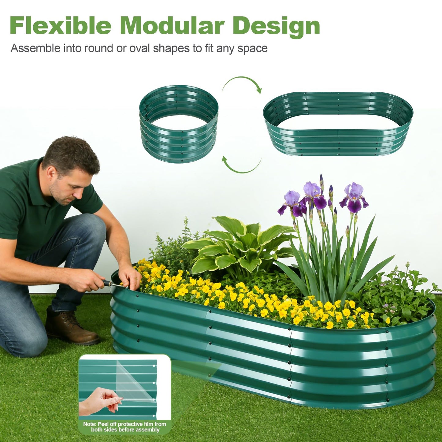 Raised Garden Bed with Arched Trellis, Galvanized Raised Garden Bed with Netting Plant Ties Gloves Trowel, Metal Planter Box Outdoor Drainage Design for Gardening Climbing Plant Vegetable Flower Fruit