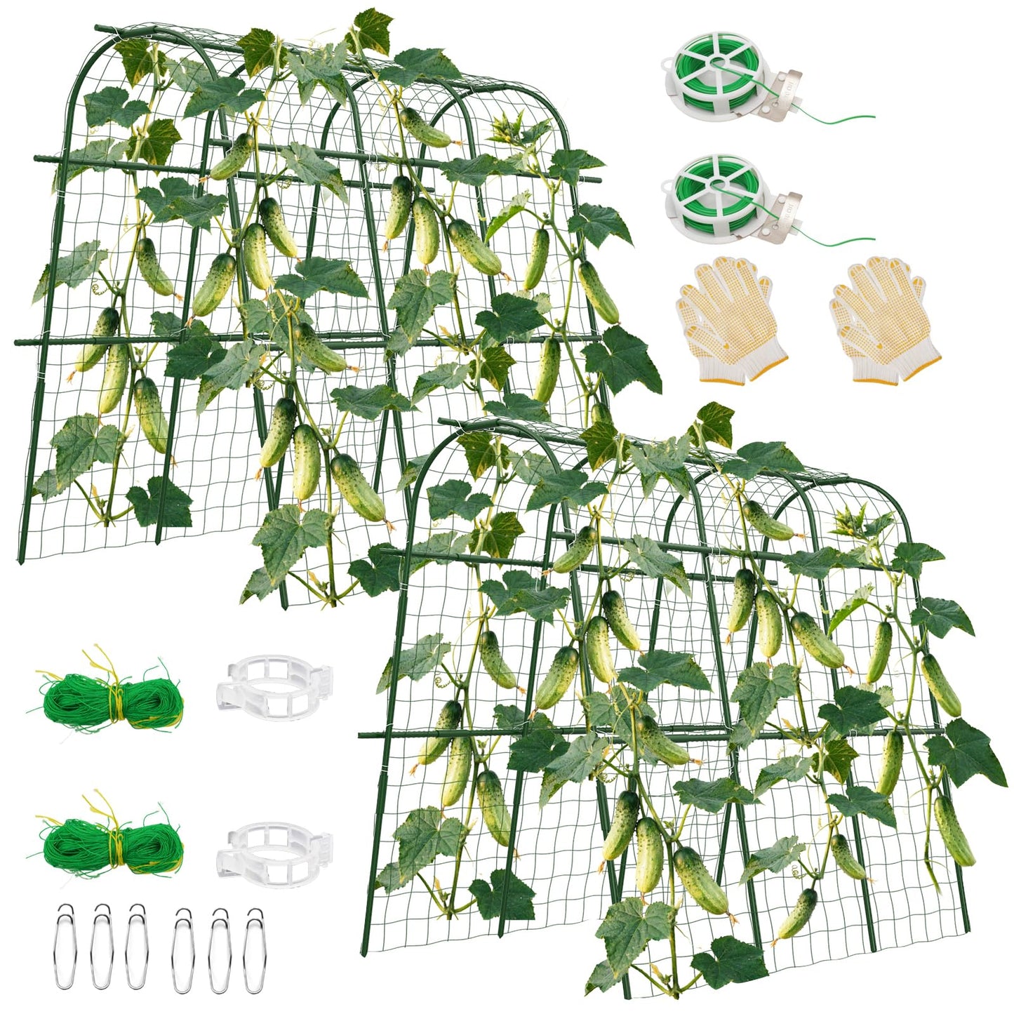 2 Pack 65"×48" Cucumber Trellis for Raised Bed, U-Shape Garden Trellis for Climbing Plants Outdoor, Metal Arch Vegetables Trellis, Detachable Cucumber Plant Support for Tomato,Squash
