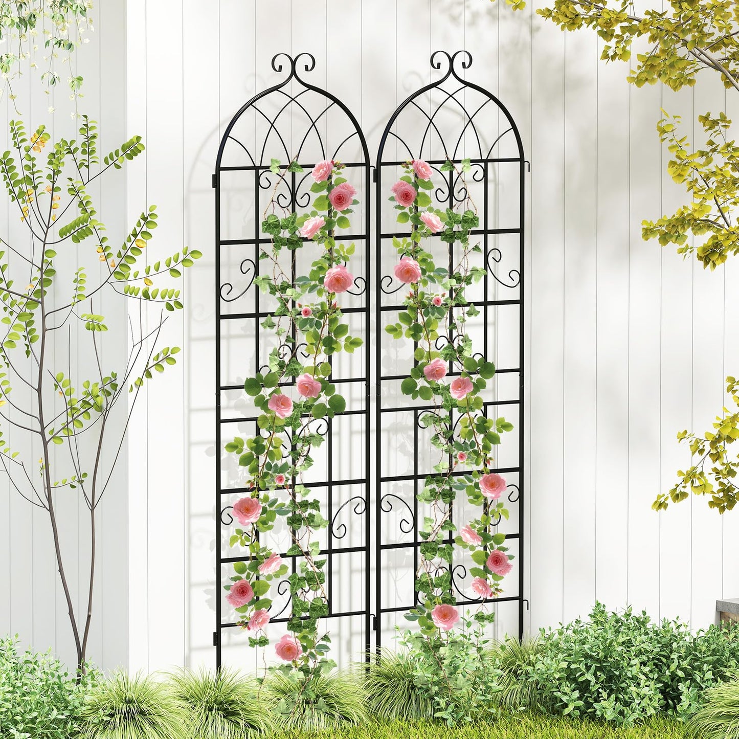 Giantex 2 Packs 71"x20" Metal Garden Trellis for Outdoor Climbing Plants, Heavy-Duty Plant Support for Vine Rose Vegetable Flower, Rustproof Black Metal Coating Patio Trellis Arch Decorative Fence