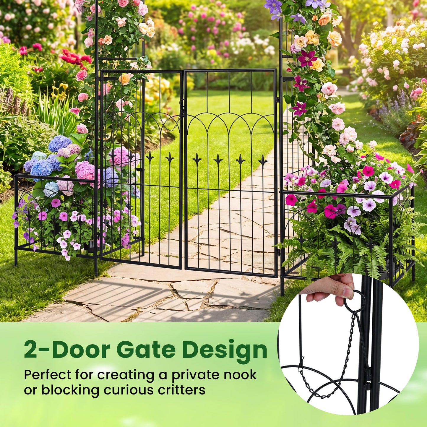 Giantex Garden Arbor with Gate and Planter, 79" W x 81" H Metal Arch Trellis with Double Doors, Outdoor Archway for Climbing Plants, Weddings, Backyard, Patio, Lawn, Ceremony Party Decoration