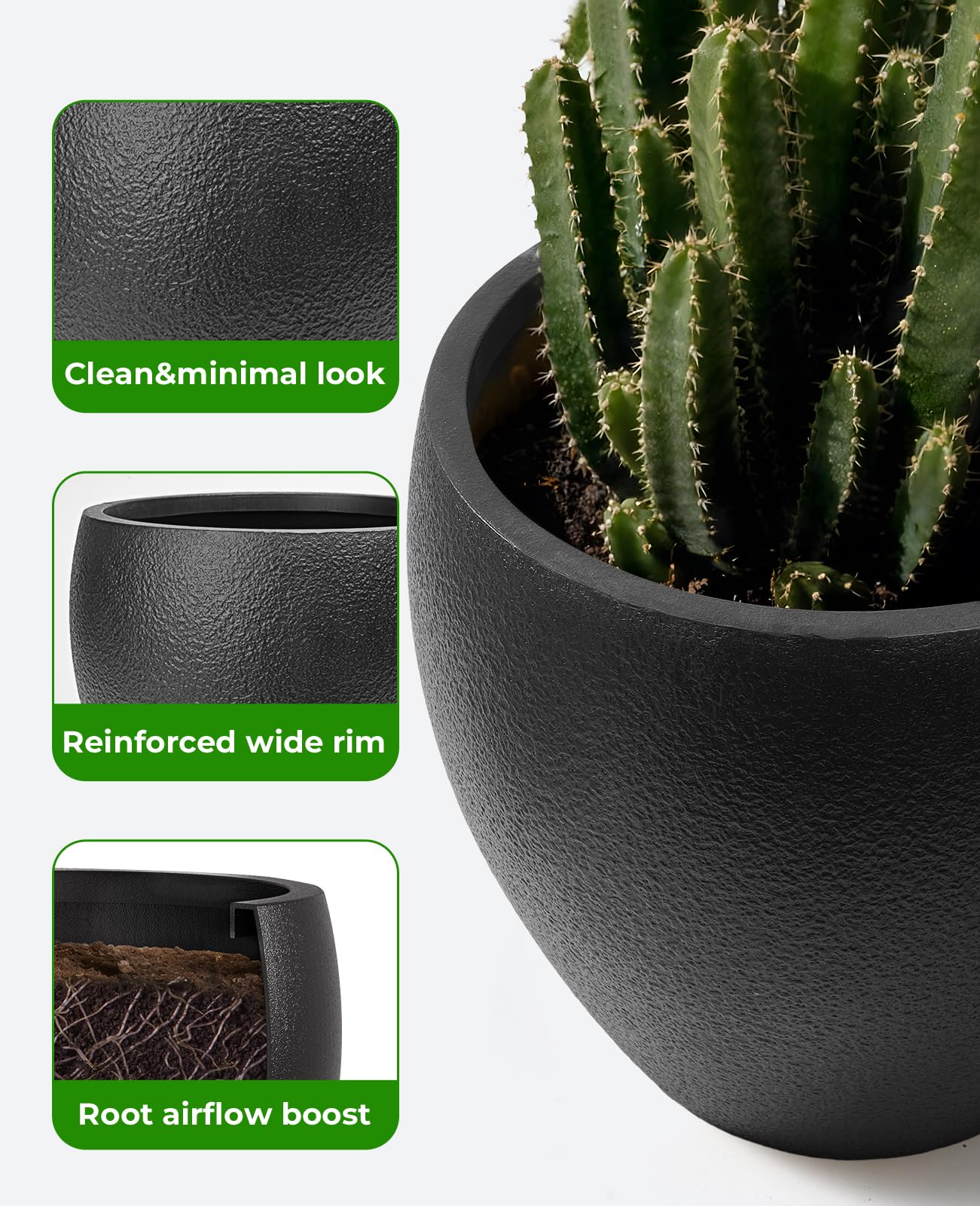 homenote Flower Pots 14.5/12/9.6 Inch,Large Plant Pots Indoor with Drainage,Plastic Pots for Plants,Garden Pots for Outdoor,Large Planters for Indoor Plants,Big Plastic Planter,Off-Black(3 Pcs)