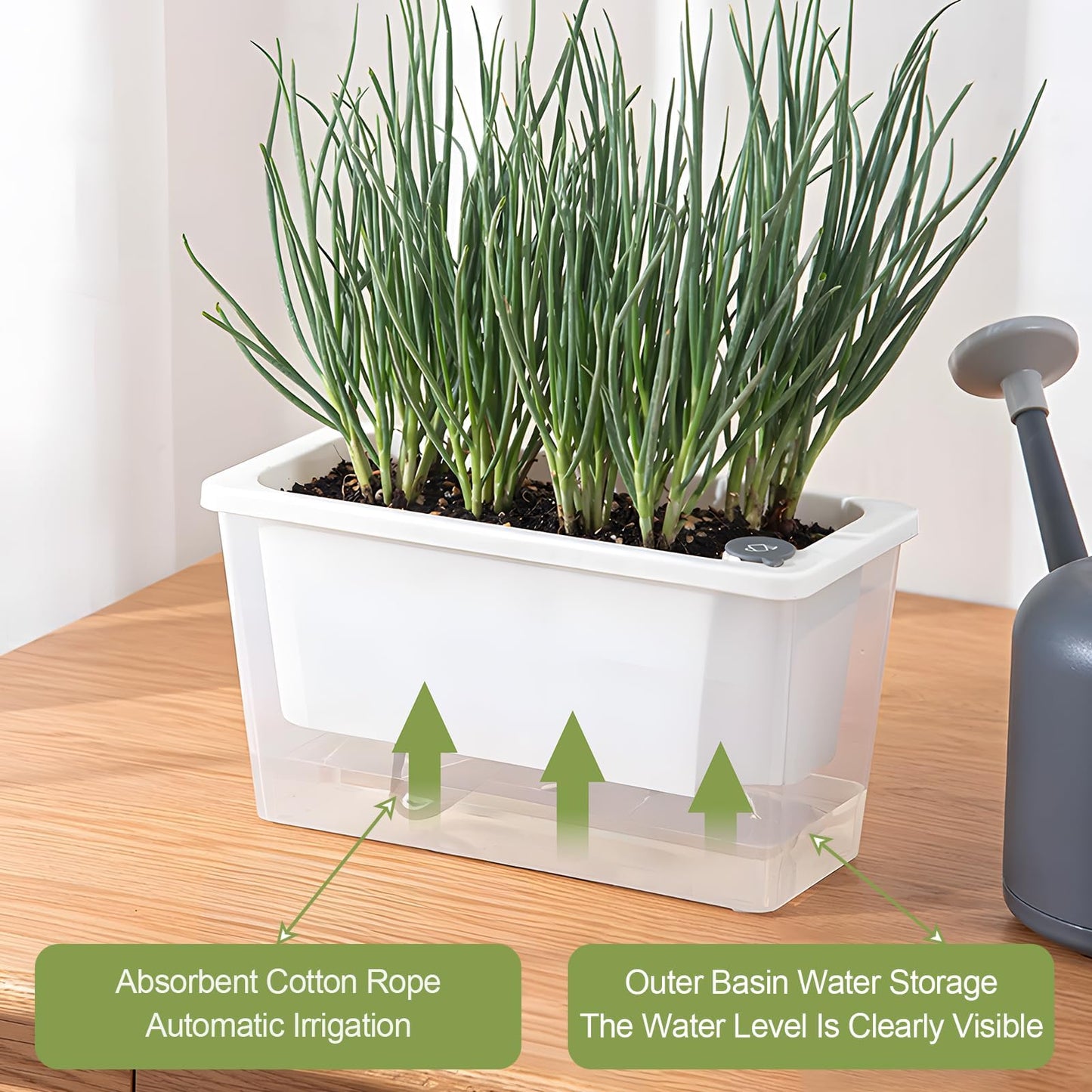 CWYEYE Window Box Planter, 3 Pack 10 Inch Plastic Self Watering Pots for Indoor Plants, Rectangular Flower Pots with Reservoir for Outdoor Indoor Plants Garden Home Decor - White