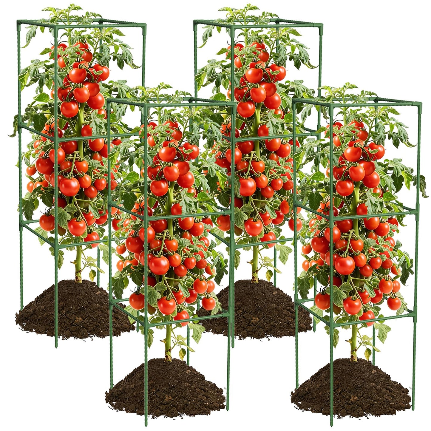 4 Pack Tomato Cages, 48'' Tall Tomato Plant Stakes Support for Raised Garden Bed Tomato, Square Trellis Cages for Garden Climbing Vegetables Flowers Fruits