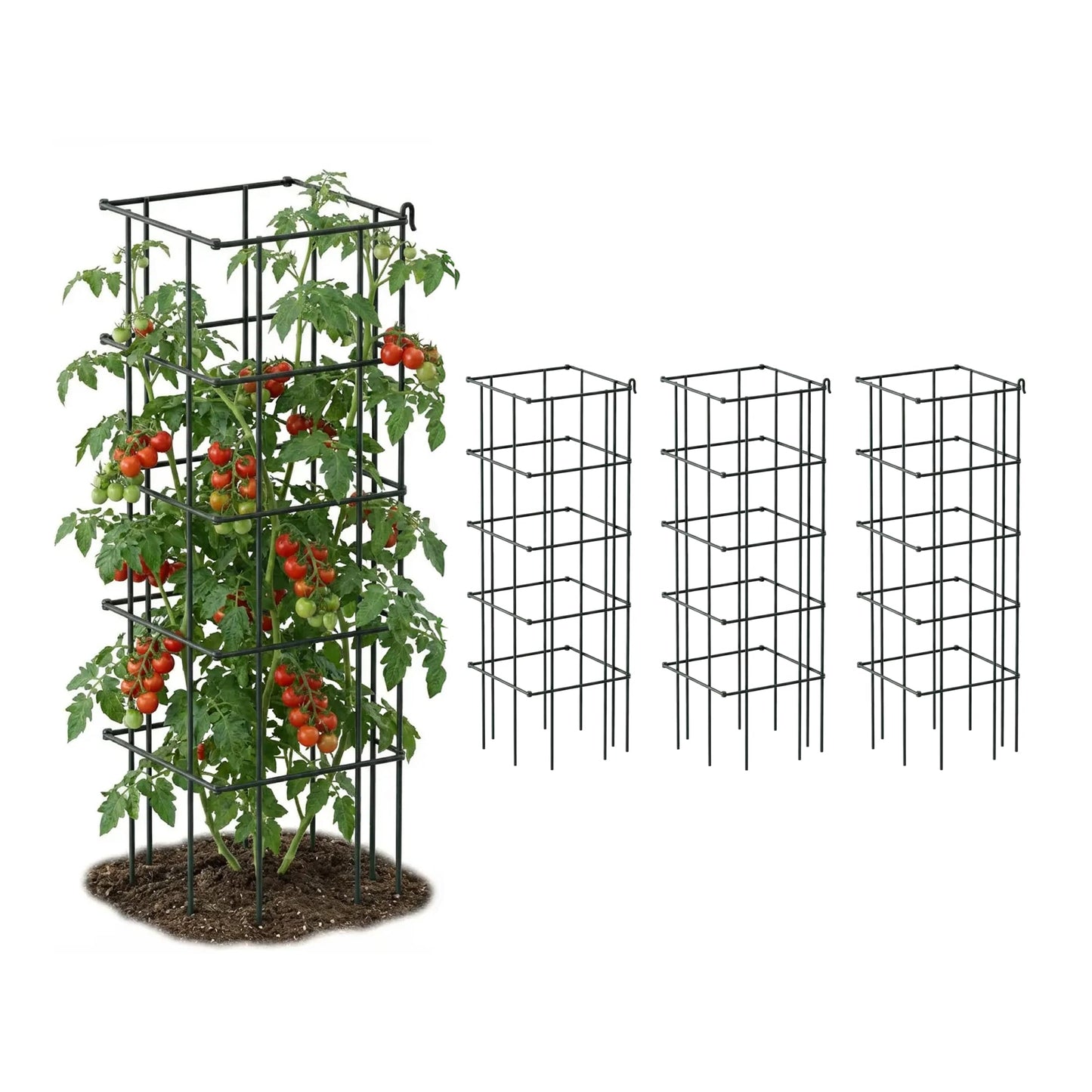 Vego Garden 4 Pack 11.5" Square Tomato Cage for Garden & Pots, Rust-Resistant Tomato Stakes Heavy Gauge Plant Cage Trellis Support for Climbing Vegetables Plants