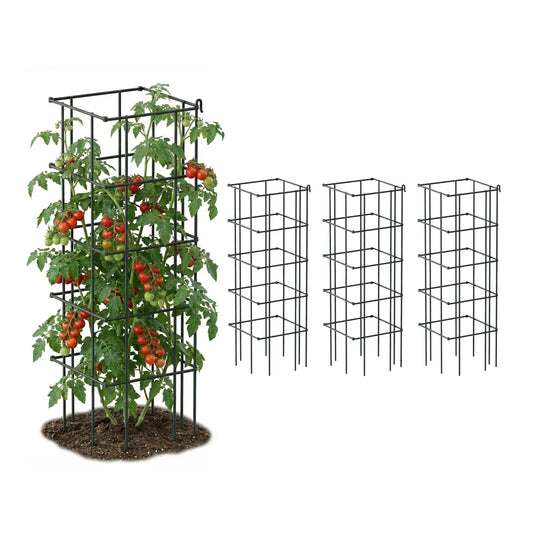 Vego Garden 4 Pack 11.5" Square Tomato Cage for Garden & Pots, Rust-Resistant Tomato Stakes Heavy Gauge Plant Cage Trellis Support for Climbing Vegetables Plants