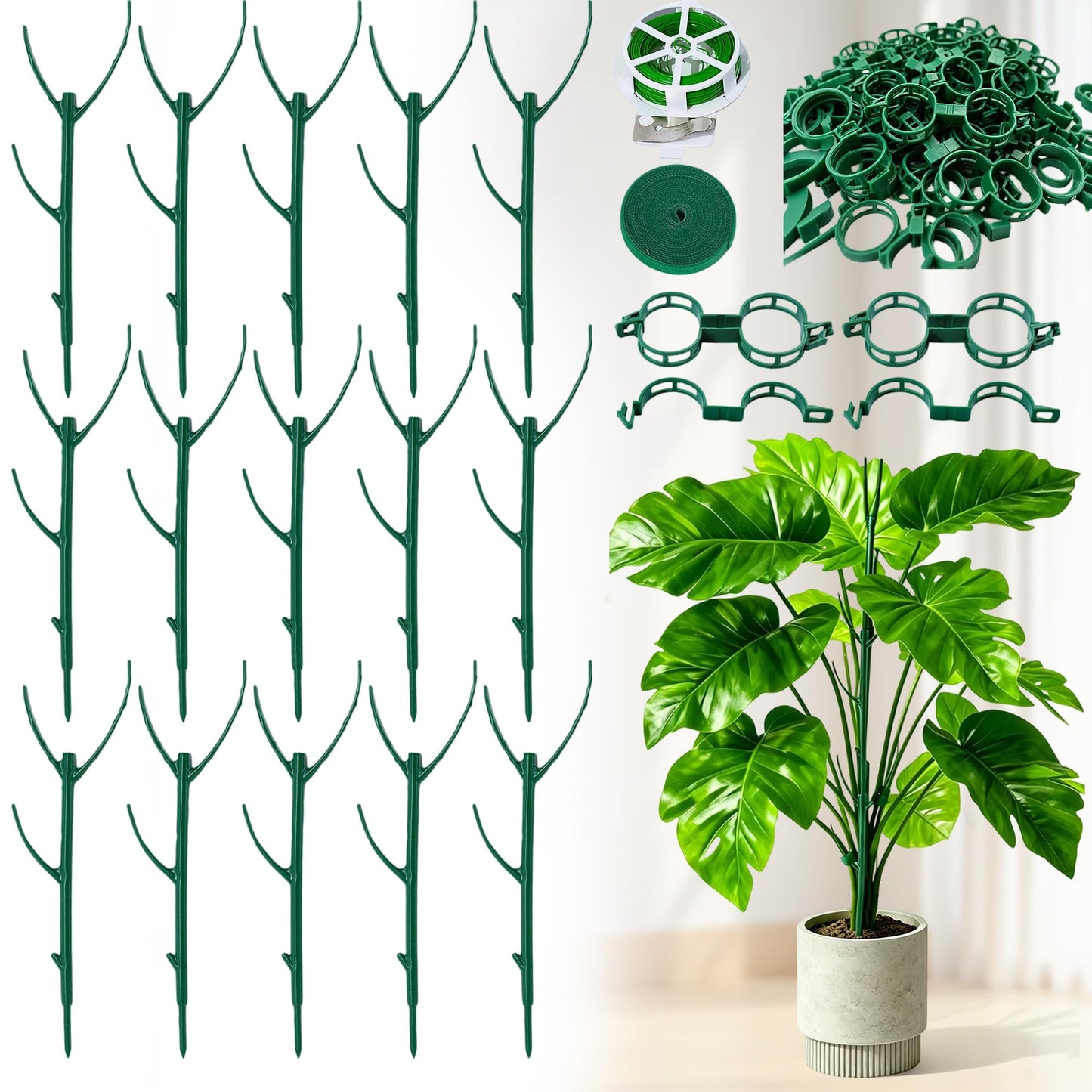 15 Pack Adjustable Plant Support Pole,Garden Stakes for Climing Plants Stem Support, Stackable Plant Accessories for Indoor Outdoor Potted Plants, Pothos, Vine, Flower Use