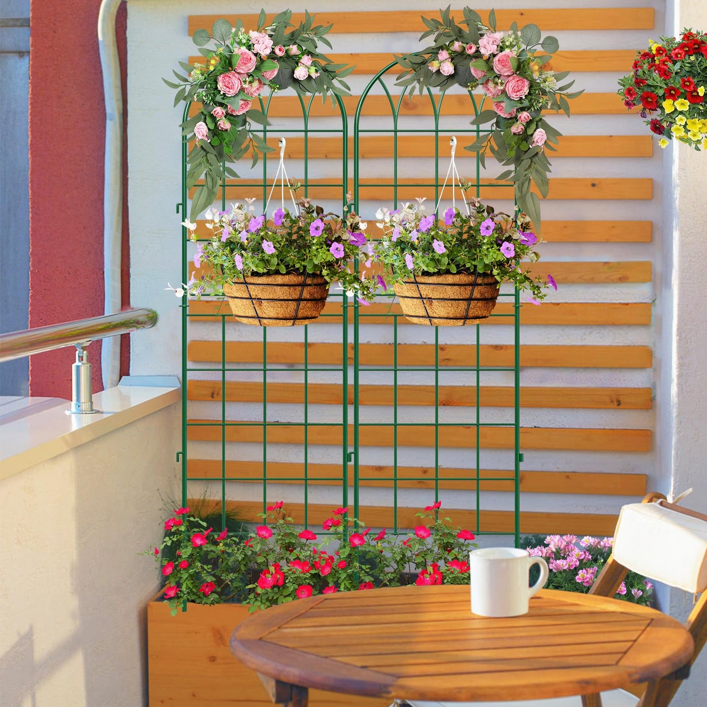 SUNYRISY 4Pack Metal Garden Trellis for Climbing Plants Outdoor, 71x20in Metal Plant Support for Flowers Tomato Cucumber Rose Vegetable Garden Courtyards Lawns Decoration, Green