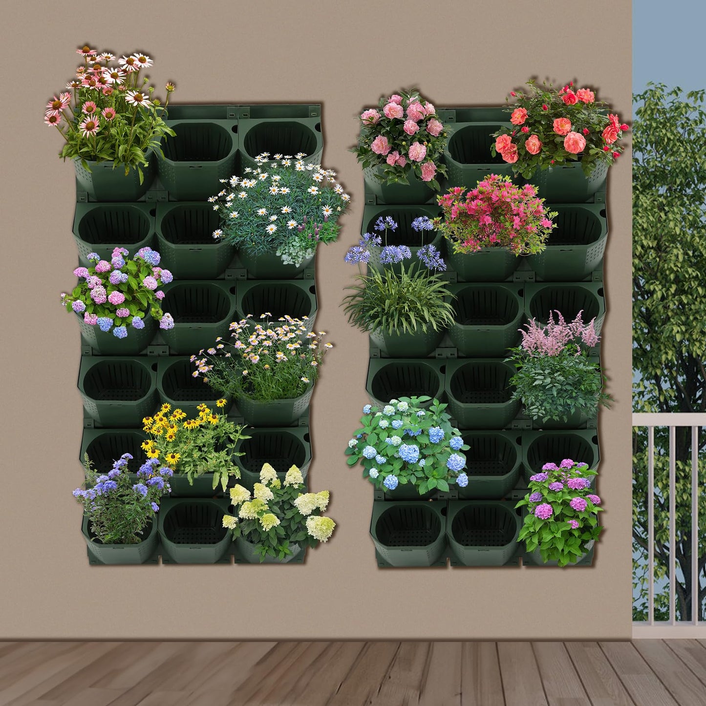 AGULIUM 36 Pots Wall Planter, Vertical Garden Planter, Stackable Wall Mounted Flower Pot Holder, Green Plant Wall for Flower Herbs Vegetables Grass Plants for Indoor Outdoor Garden Balcony Patio