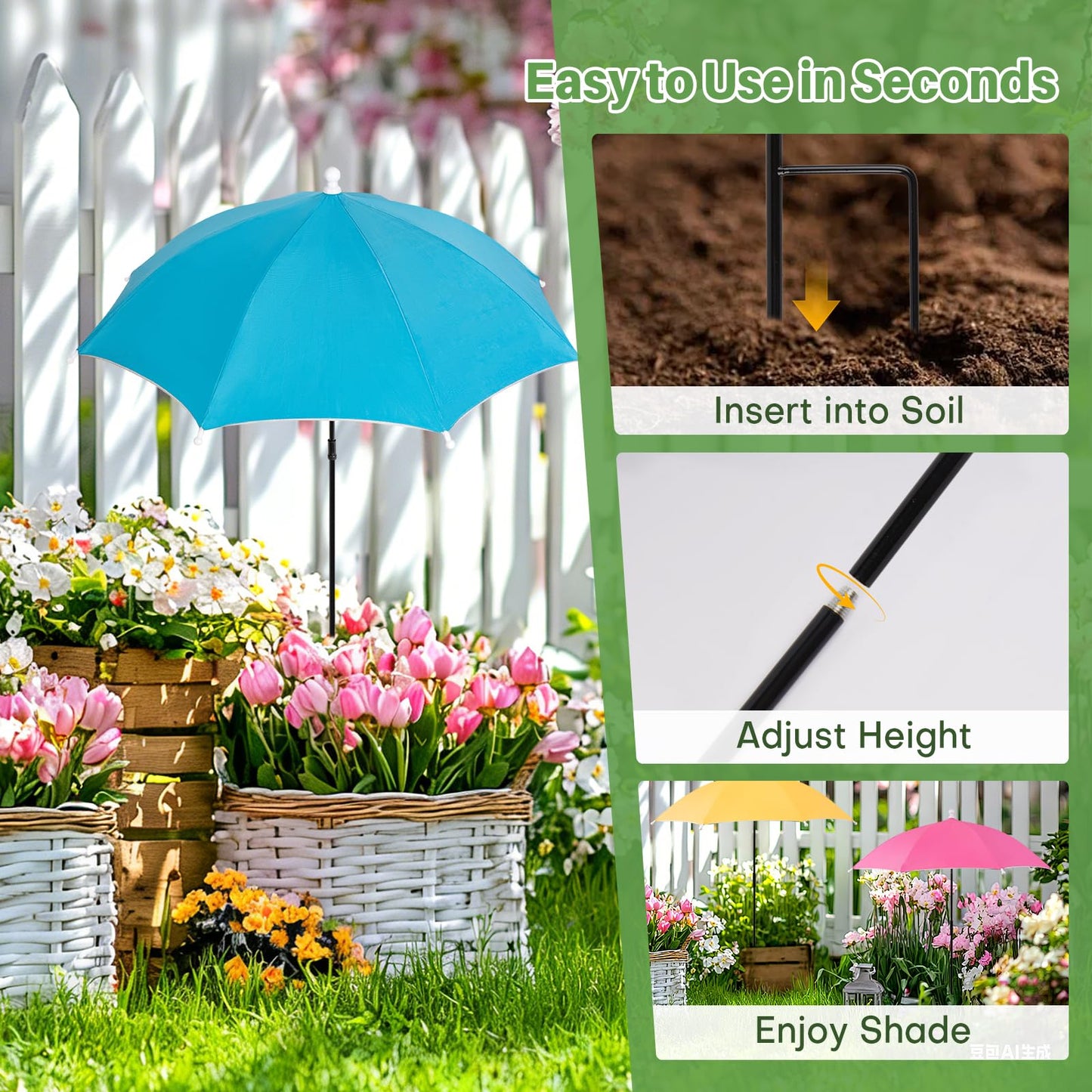Sturdy Plant Shade Umbrella to Protect Plants from Harsh Sun, 3 Pack Adjustable Height Sun Protection for Potted Plants, More Stable Support Design, Rust-Resistant Colorful Garden Umbrella, 23.6"