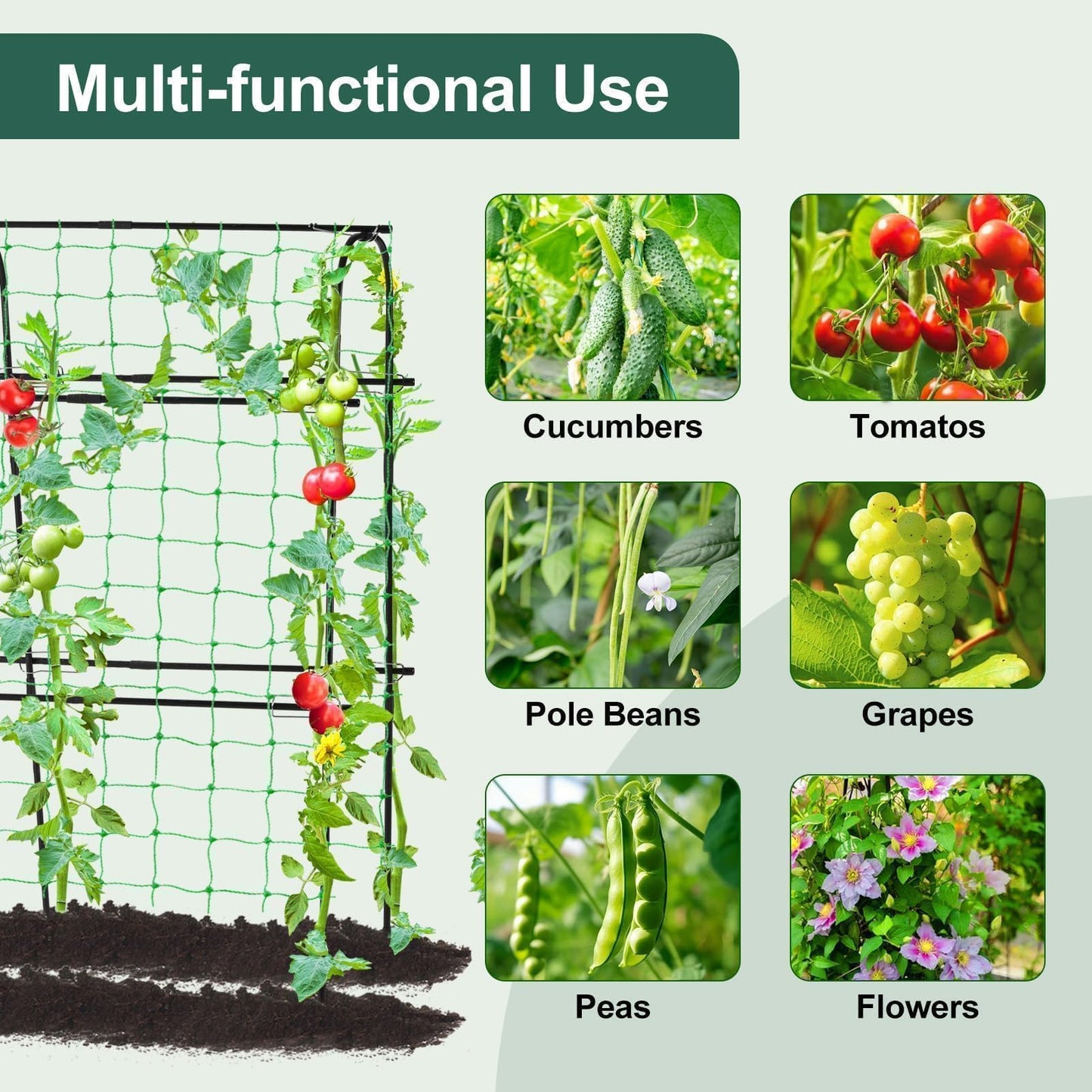 FOLLOOK Garden Cucumber Trellis for Climbing Plants Outdoor, 65 x 48 inch U-Shaped Garden Arch Trellis, Pea Tomato Cucumber for Raised Bed, 120x160-BLK