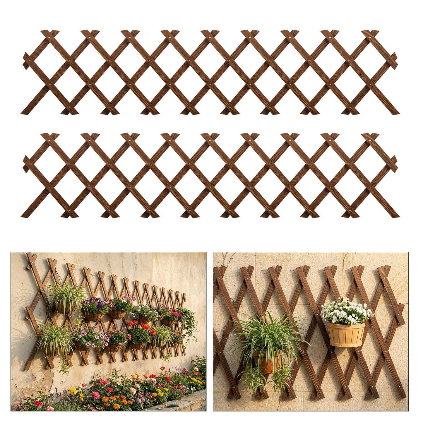 2 PCS Expandable Garden Trellis, 13.1" x 67" Trellis for Climbing Plants Outdoor, Wooden Lattice Fence Wall Panel Lattice Panels for Outside, for Climbing Plants Vine Ivy Rose Cucumbers Clematis（4PC）