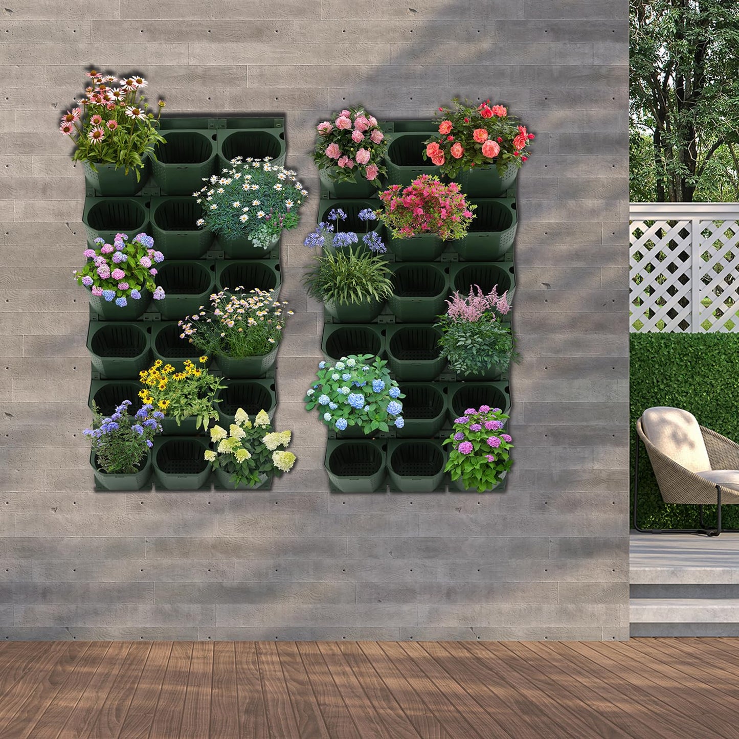 lxrnqcey Vertical Wall Planter, Wall-Mounted Flower Pot Holder with 36 Pots, Outdoor Wall Planter System, Hanging Vertical Wall-Plant for Yard Garden Balcony Home Decoration (Army Green)