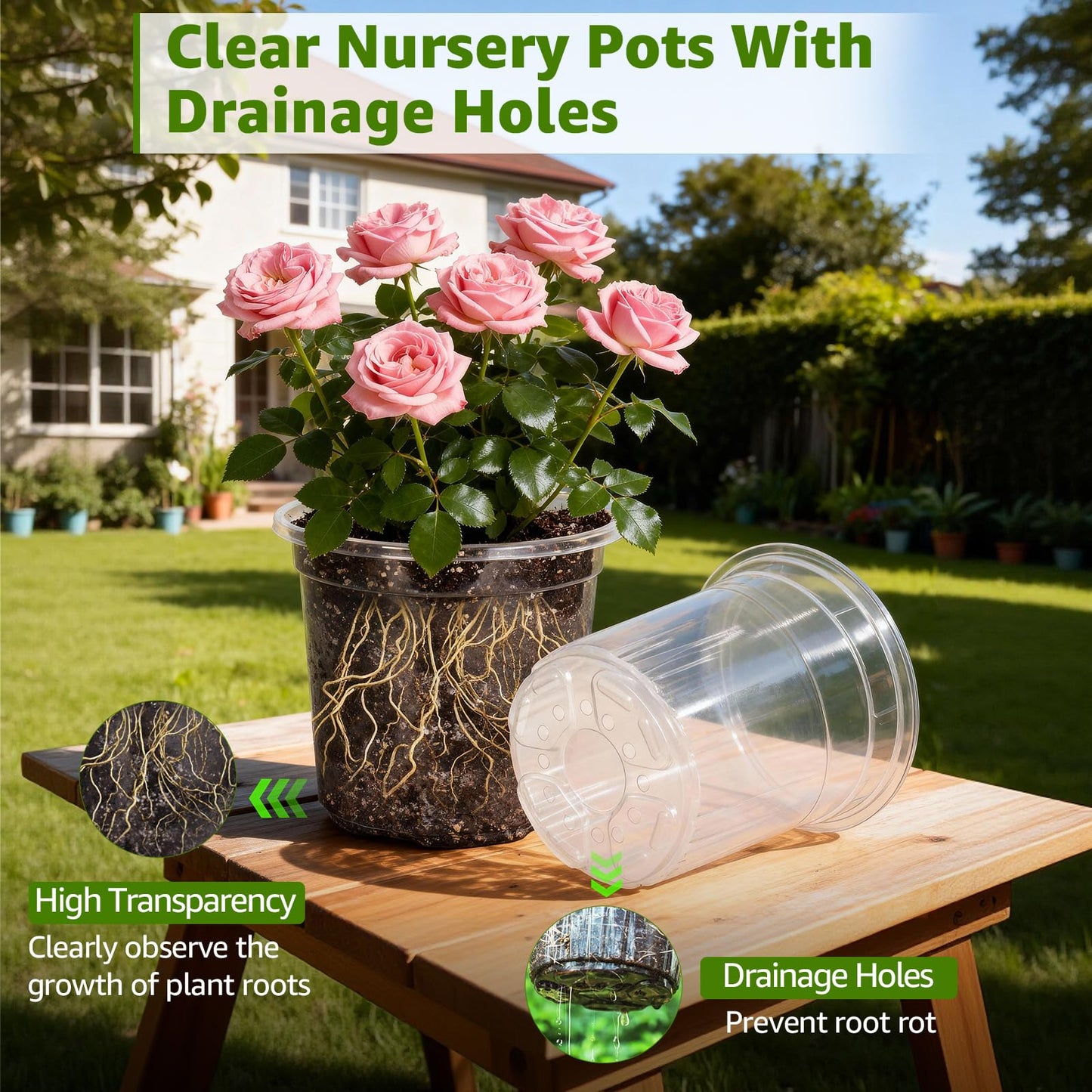 MIXC Clear Nursery Pots with Drainage Holes, 30 Pack 5/4/3.5 Inch Reinforced Transparent Plastic Seed Starter Pots, for Indoor Outdoor Gardening Seedling Planter