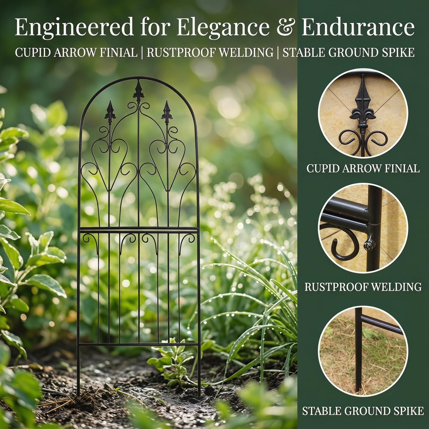 SCENDOR Garden Trellis for Climbing Plants 59" H x 21.7" W Metal Unique Design Decorative Garden Structure Weather-Resistant Lattice Outdoor Decor Flowers Roses Vine Ivy Clematis Black Coating