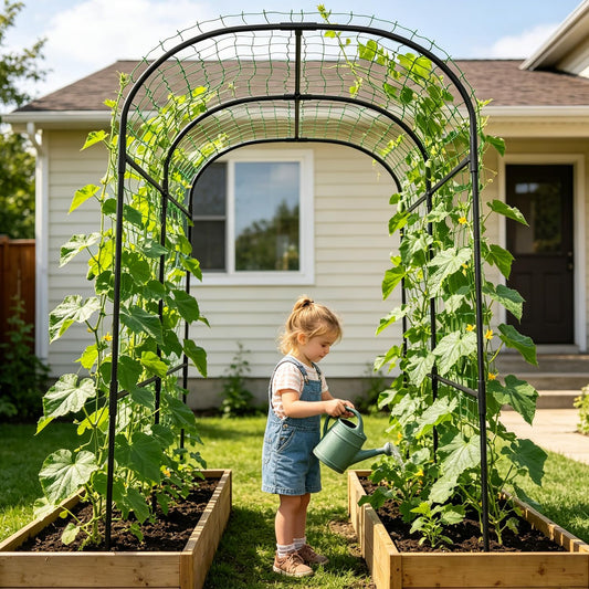 SUNYRISY Garden Arch Trellis for Climbing Plants Outdoor, 83in Tall Plant Support Arbor Trellis for Yard Garden Raised Bed Planting Vine Cucumber Flowers Fruit Vegetables