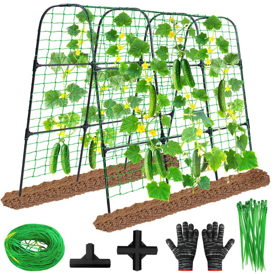OTOSUNNY Garden Trellis for Climbing Plants Outdoor, Cucumber Trellis for Raised Bed Garden, Arch Trellis Support for Cucumbers Tomatoes Beans Peas, 50x48 inch, Metal Trellis with Netting, Black