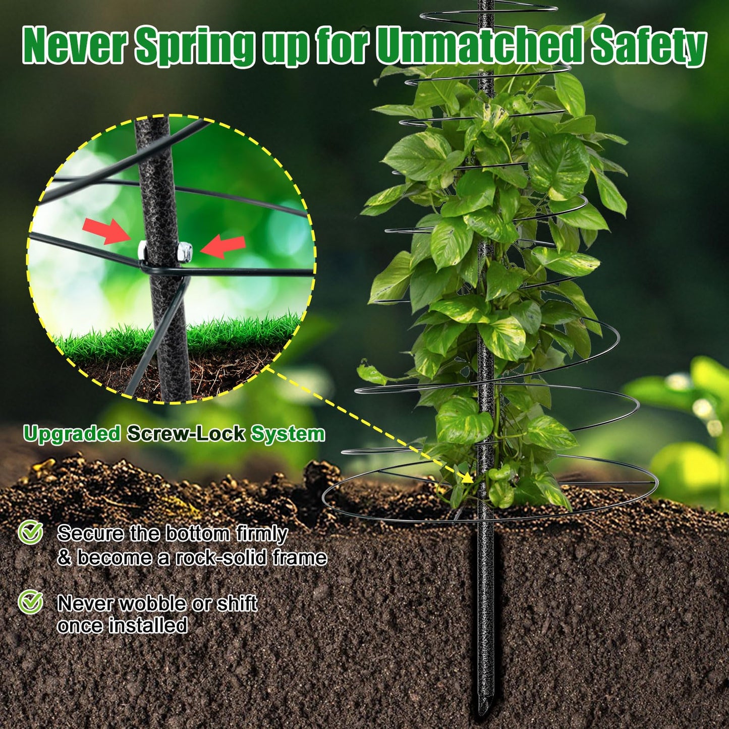 2 Pack Spiral Metal Garden Trellis for Climbing Plants Outdoor Indoor - 44" Adjustable Plant Support Tower with Center Pole, for Outdoor Garden, Raised Bed, Backyard, House Flower Pots & Planters