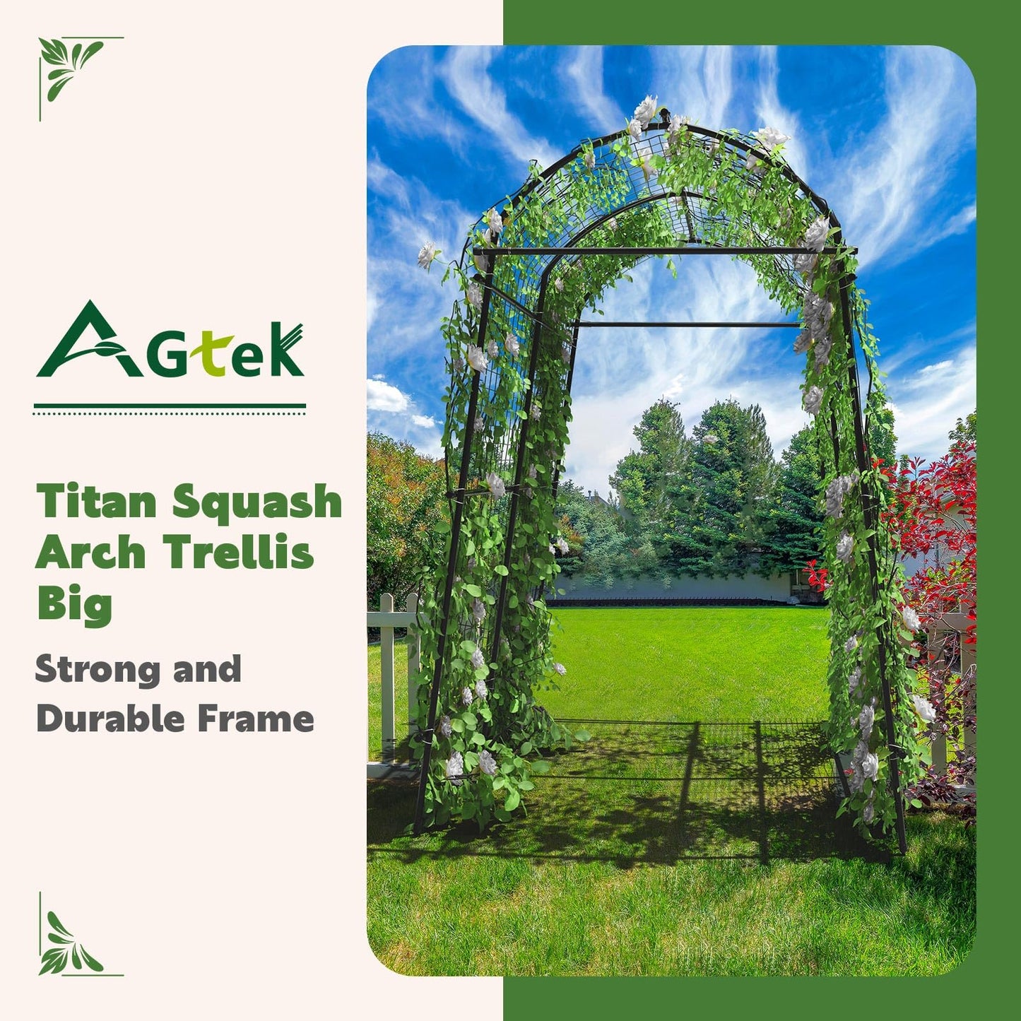 AGTEK 87in Garden Arch Trellis for Climbing Plants, Garden Arches Support Structure, Tall Metal Garden Tunnel Trellises Archway for Climbing Vine, Vegetable, Fruit, Flower, Squash Arbors