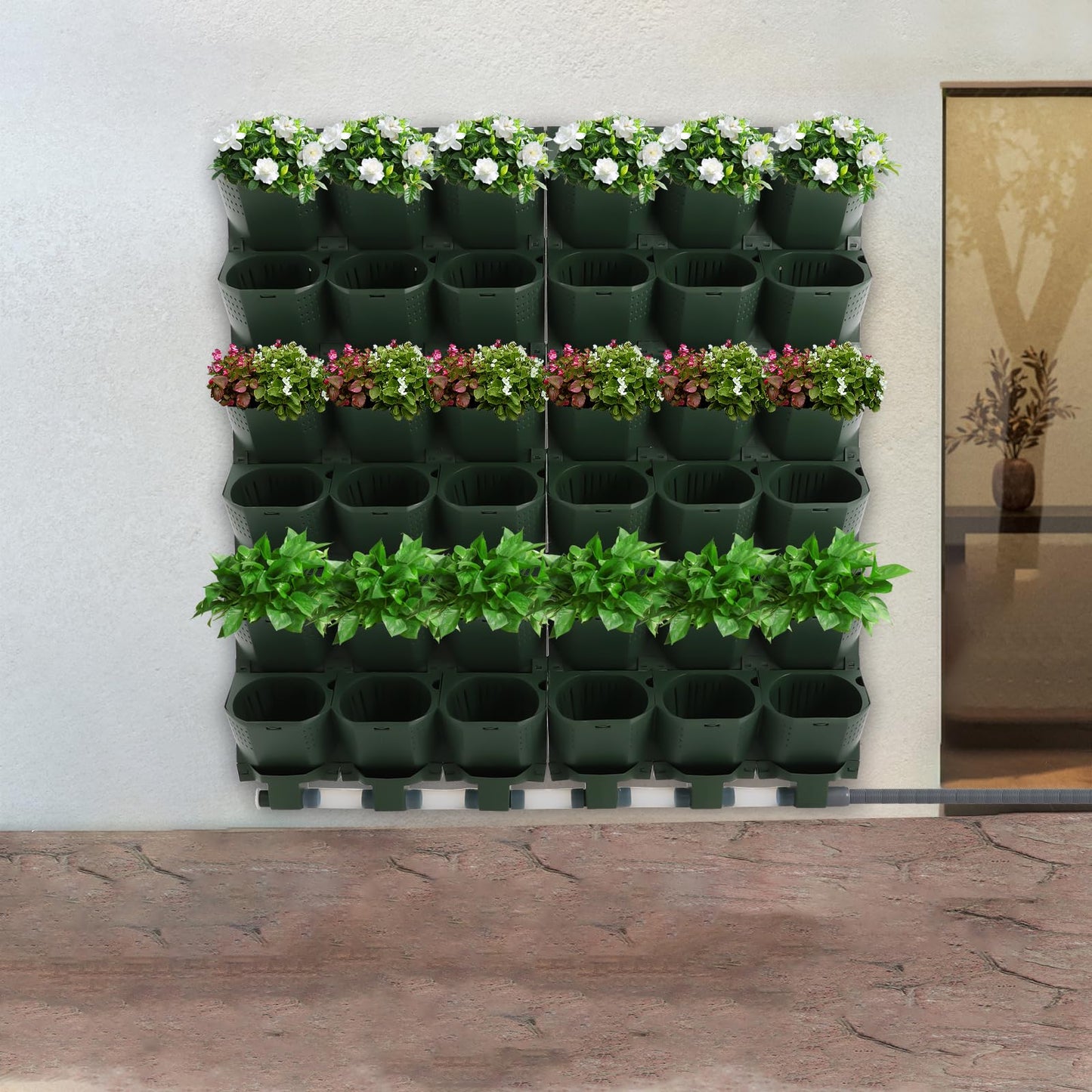 SODONAD Self-Watering Wall Mounted Vertical Planter, 36 Pots Wall Planter with Timer, Garden Plant Hanging Pocket Holder for Herbs Vegetables Fruits Flowers, Smart Watering System