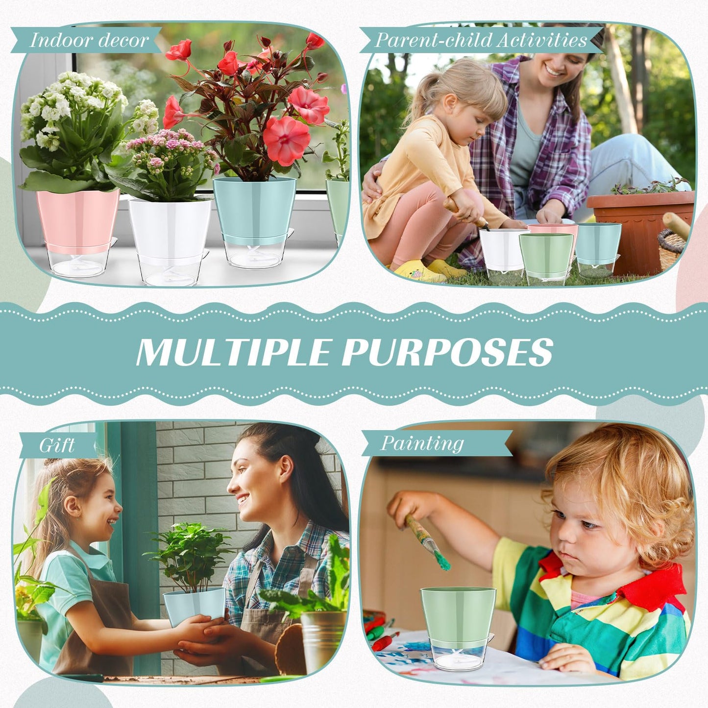 Funnymoom 6 Pack 6 Inch Self Watering Plant Pots Self Watering Planters with with Visual Reservoir and Drainage Hole Plastic Flower Pots for Indoor Plants African Violets Flowers