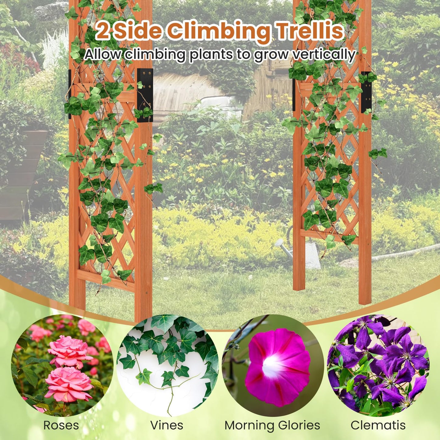 Giantex 7.7FT Wooden Garden Arbor Trellis, Outdoor Pergola Arch with Climbing Plant Support, Wood Wedding Arch for Ceremony, Pathway, Birthday Party, Garden Décor, Weather-Resistant, Easy Assembly