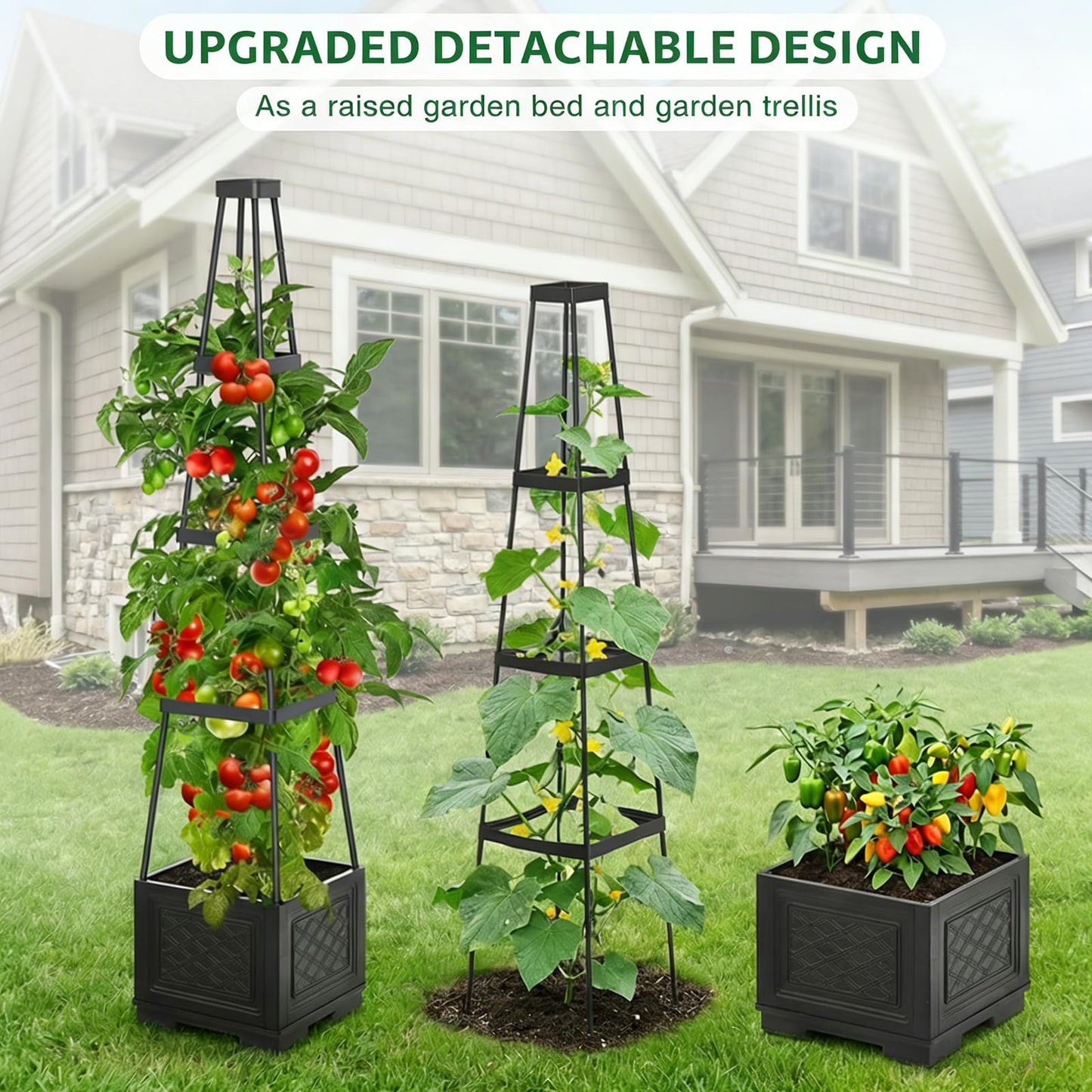 Tomato Planter with Wheels & Self Watering - 57" Tiered Pot with Drip Tray for Climbing Plants, Vegetable Vine, Flowers - Mobile Indoor/Outdoor Gardening for Small Space, Patio, Balcony (2 Pack)