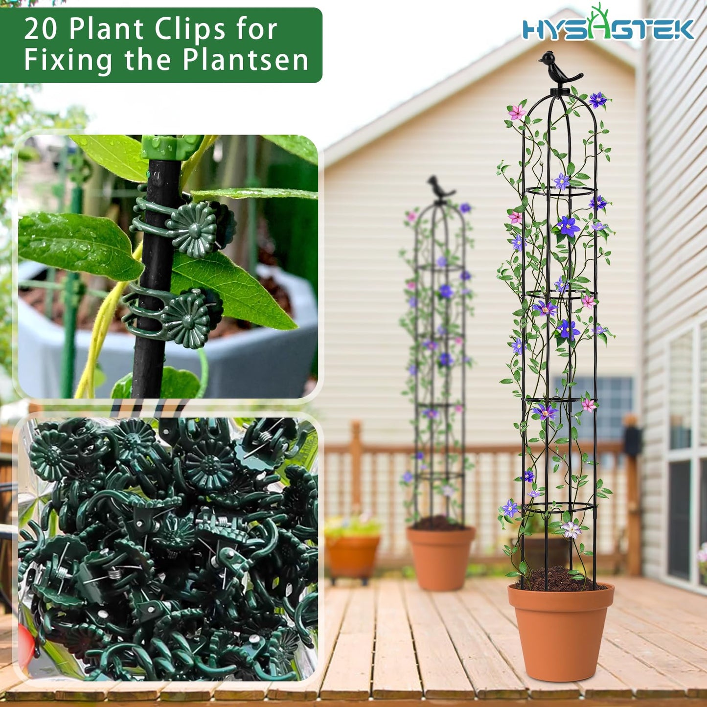 Hysagtek 2 Pack Garden Obelisk Trellis for Climbing Plants, Garden Outdoor Indoor Potted Plant Support, Removable Obelisk Trellis with 20 Plant Clips