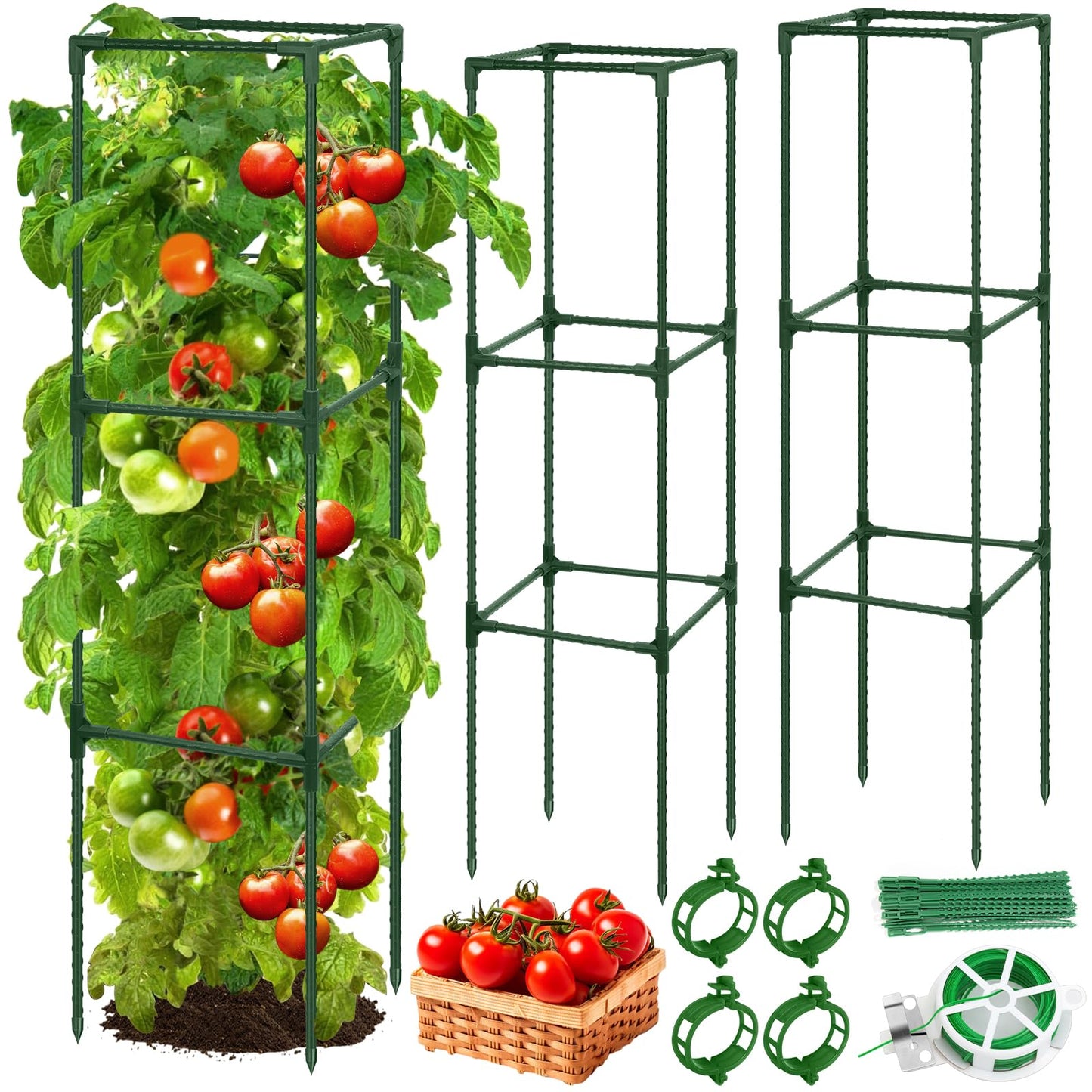 ROADPLUM 2 Pack 48" Tomato Cage for Garden, Heavy Duty Adjustable Plastic Coated Steel Pipe Tomato Stakes Trellis Plant Cages for Vegetable, Fruit, Flower, Rose Vine Climbing Plants