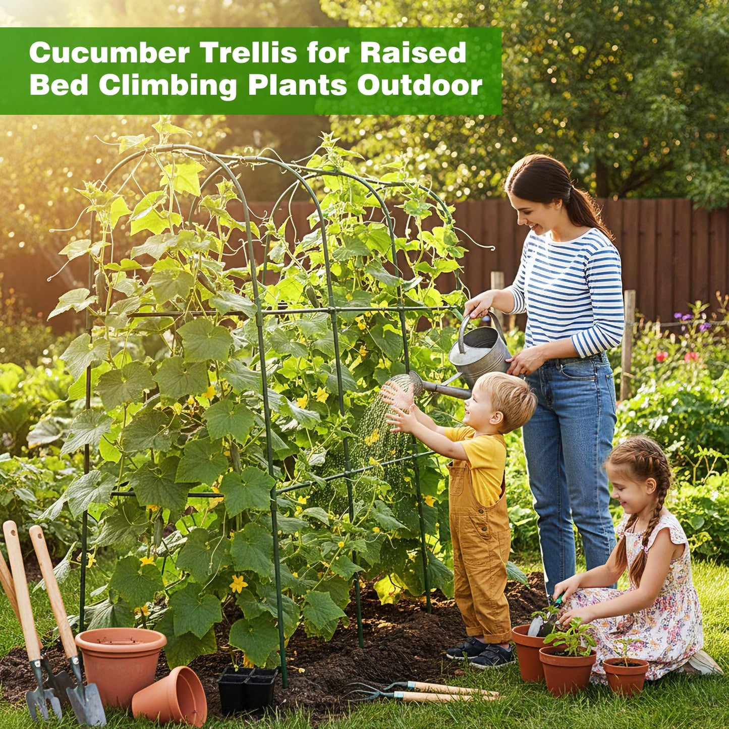Frienda 2 Pack Garden Cucumber Trellis for Climbing Plants Outdoor 48 x 48 Inch U Shape Cucumber Trellis for Raised Bed Metal Arch for Vegetables Tomato Pea Bean