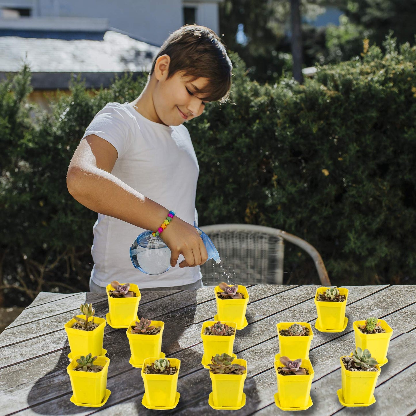 foxany 3" Plants Nursery Pot, 30 Pcs Thick Plastic Square Yellow Planting Pots, Plant Seedling Pots, Seed Starting Pots with Saucers - Yellow