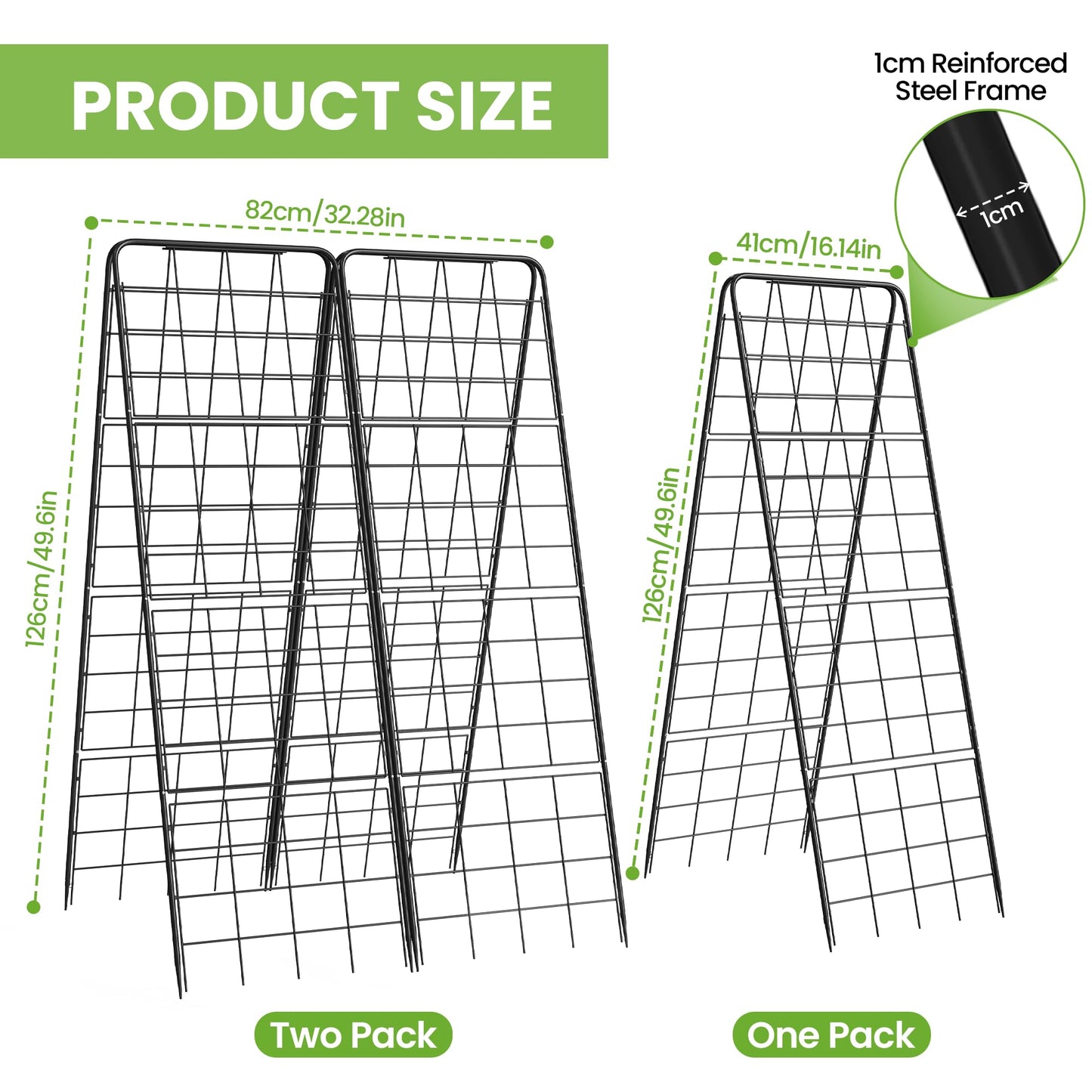 Garden Trellis for Cucumbers, 50 x 16 Inch Adjustable A-Frame Plant Support for Climbing Plants Outdoor, Vegetable, Flowers, Heavy Duty 1cm Metal Vegetable Trellis for Backyard, Raised Bed, Patio