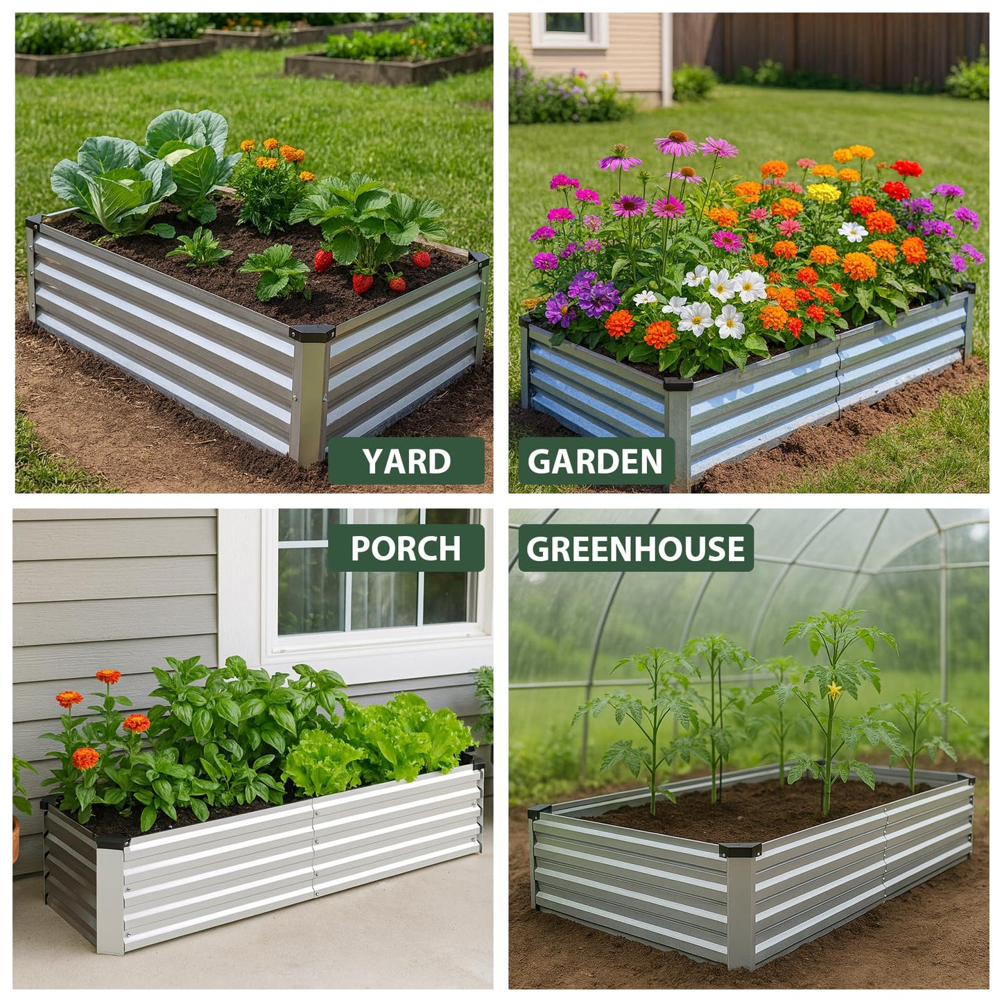 Bujijun 2 Pack 6x1.5x1FT Galvanized Metal Raised Garden Bed Kit for Vegetables, Herbs, Open-Bottom Large Capacity Outdoor Planter Box Gardening Stakes, Silver