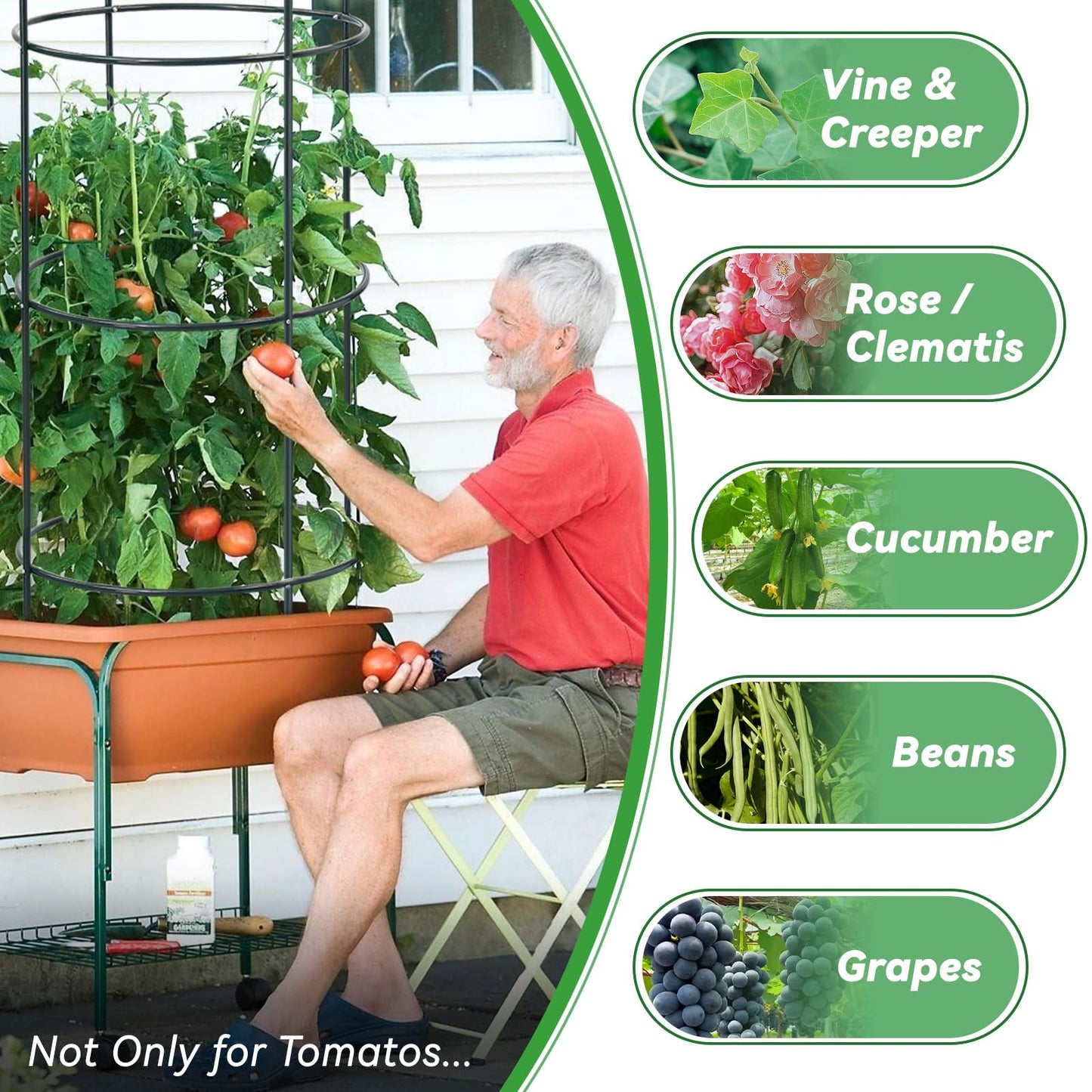 Large Trellis, Garden Obelisk Trellis for Climbing Plants Outdoor, 69" Metal Trellises for Tomato Cucumber Clematis Rose Vine Support, Heavy Duty Round Cage Stand for Grow Bag Raised Bed Yard, 2 Pack
