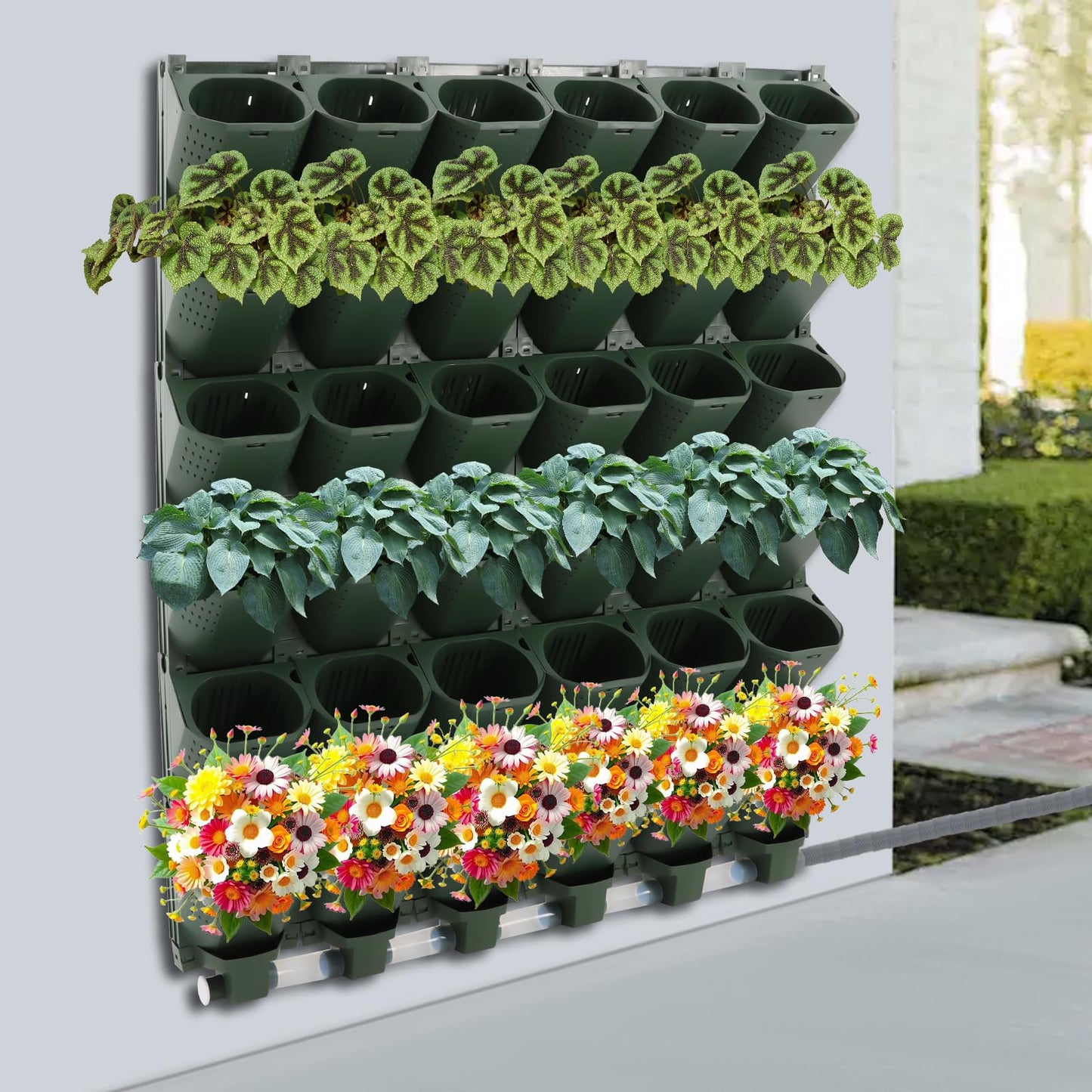 JEYUUMIM Wall Mounted Vertical Garden Planter 36-Slot Vertical Garden Growing System Planters Self-Watering System for Indoors and Outdoor Decor Plastic Pots Balcony Planters Plants Hanging